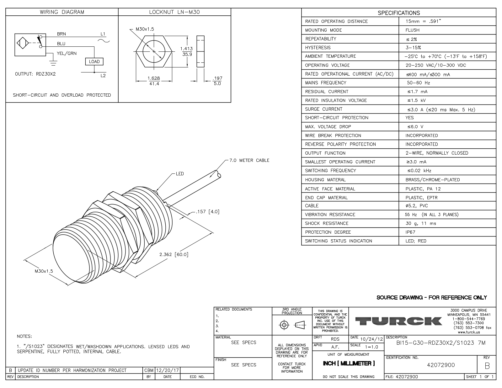 Turck BI15-G30-RDZ30X2/S10237M Data Sheet