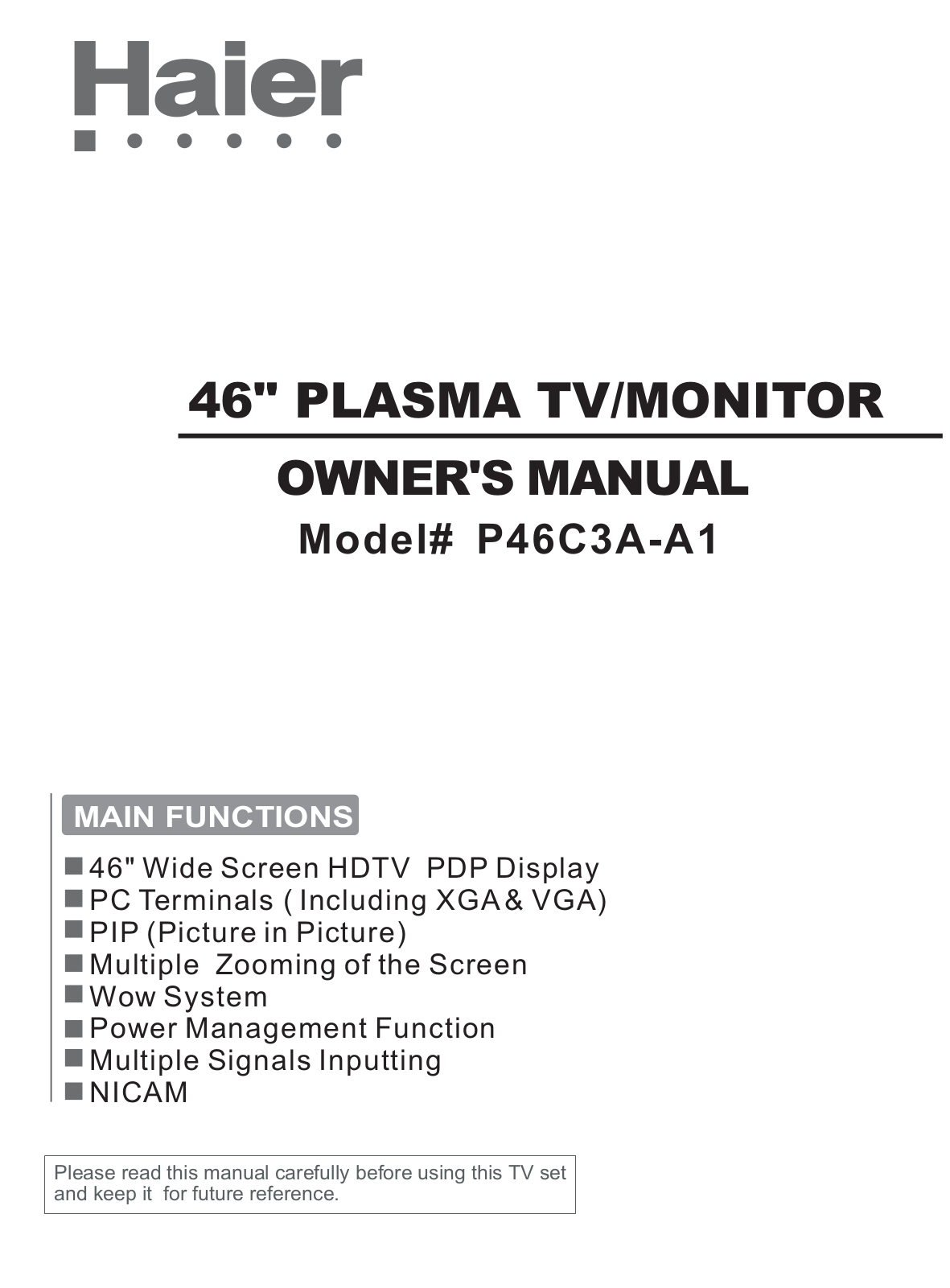 Haier P46C3A-A1 User Manual