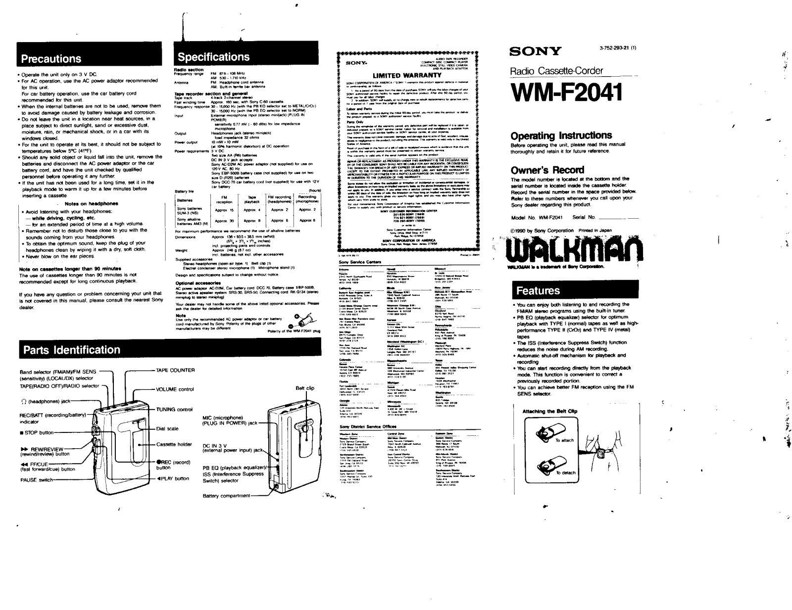 Sony WM-F2041 User Manual