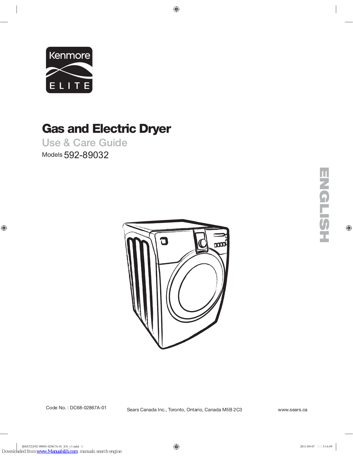 Kenmore 592-89032, Elite 592-89032 Use & Care Manual