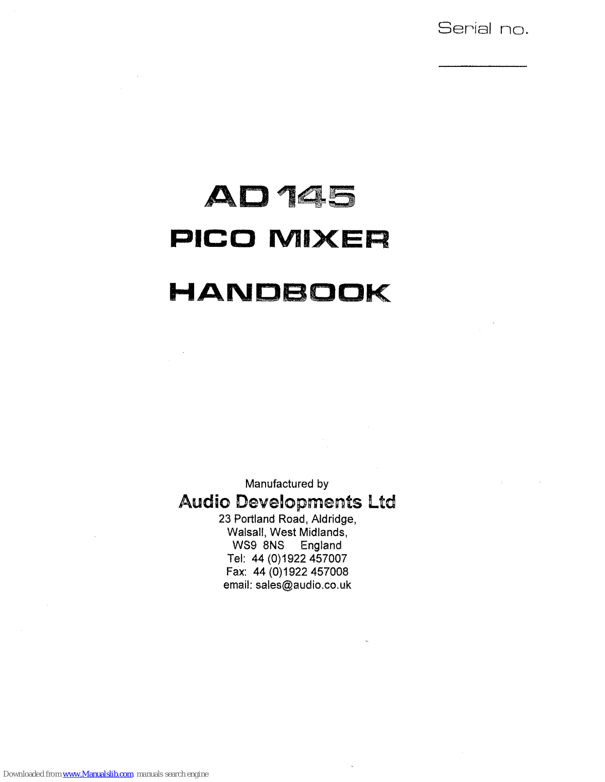 Audio Developments AD 145, AD045 Handbook - ManualMachine.com