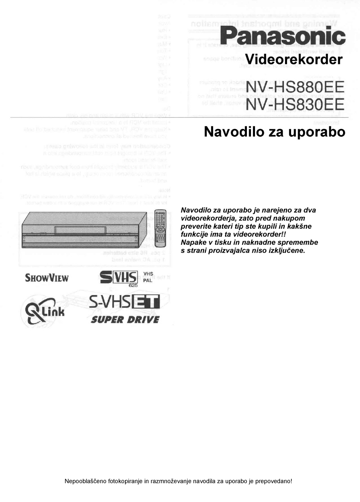 Panasonic NV-HS830EE, NV-HS880EE User Manual