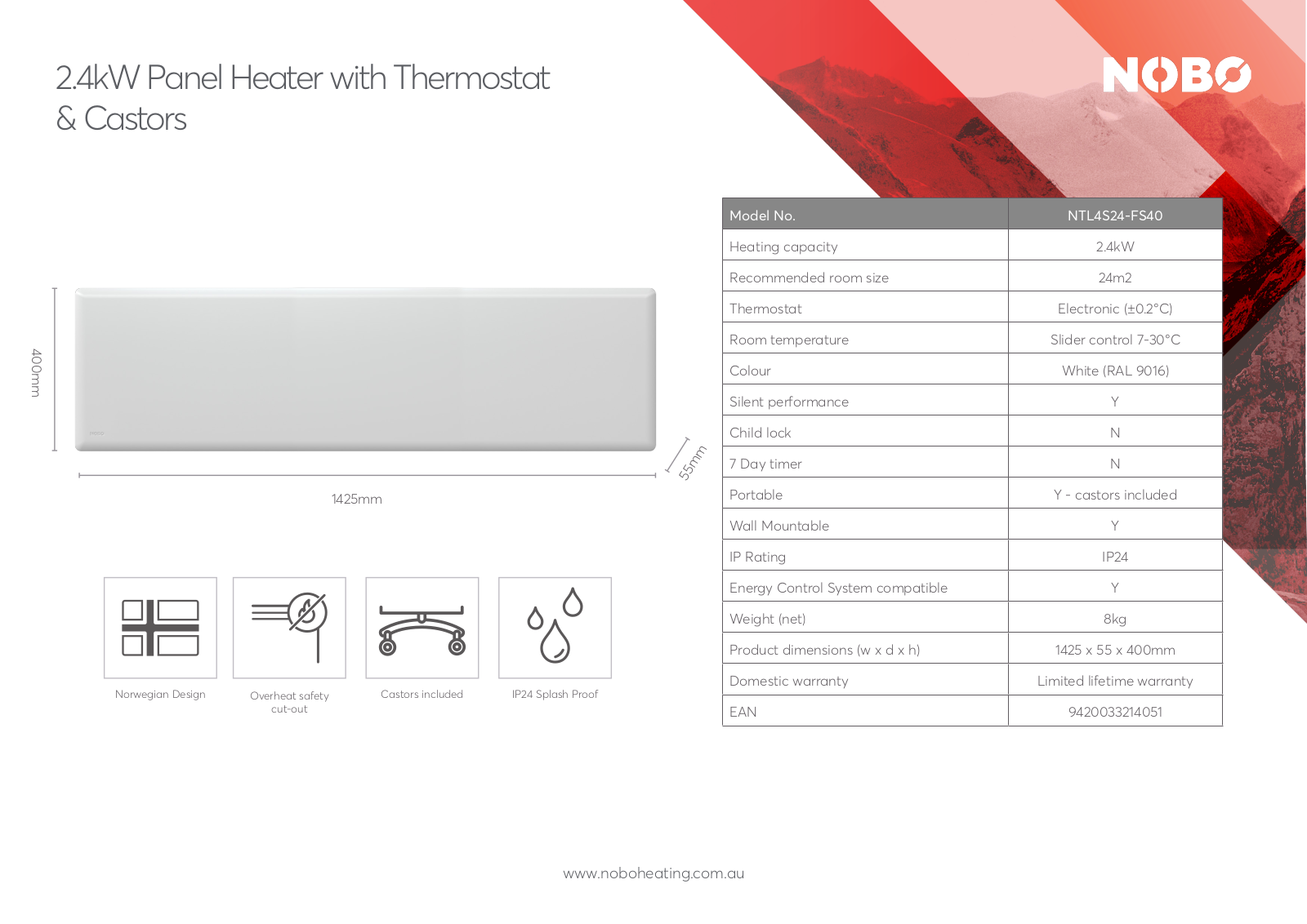 Nobo NTL4S24-FS40 Specifications Sheet