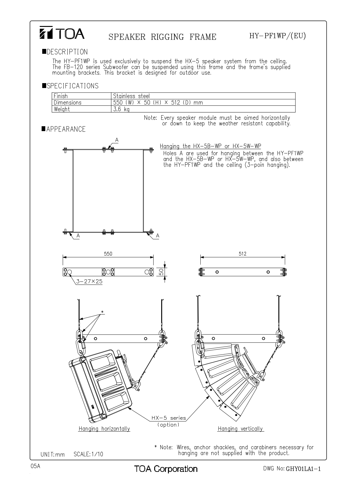 TOA HY-PF1WP User Manual