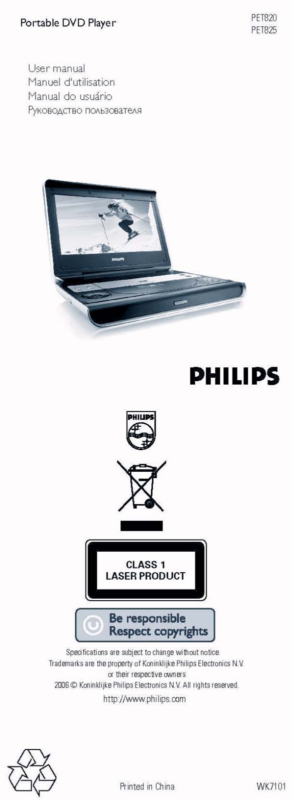 PHILIPS PET825, PET820 User Manual