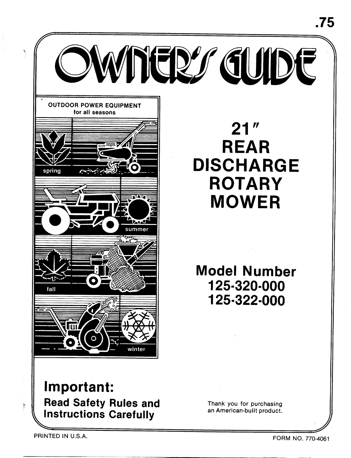 MTD 125-322-000, 125-320-000 User Manual