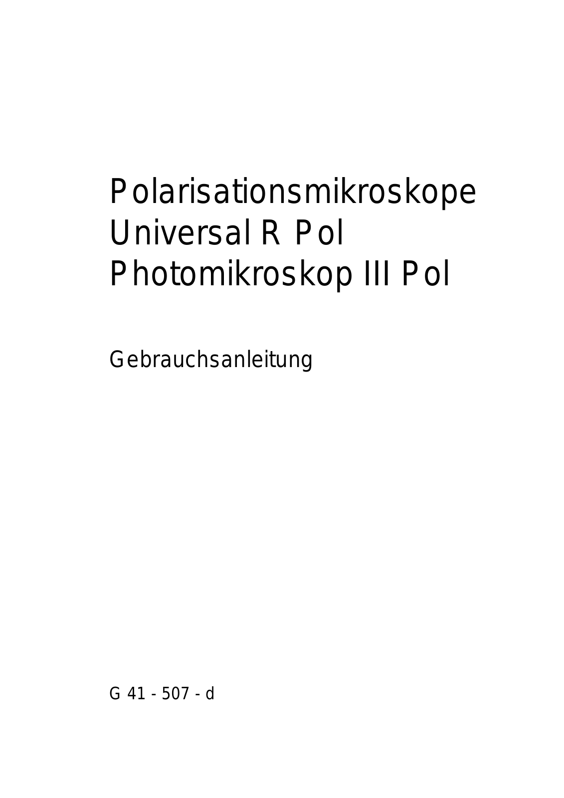 Zeiss Polarisationsmikroskope User Manual