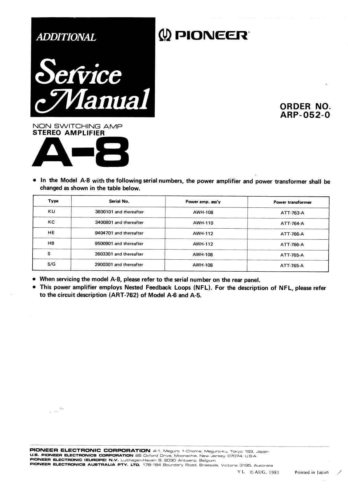 Pioneer A-8 Service manual