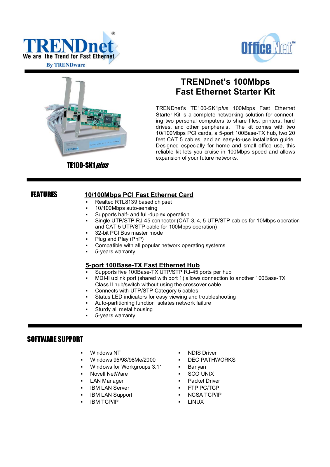 Trendnet TE100-SK1PLUS DATA SHEET