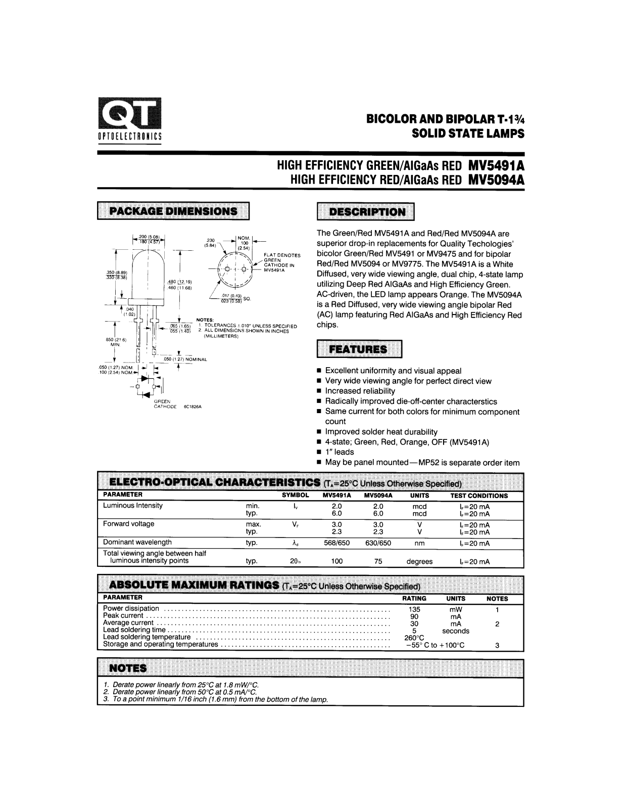 QT MV5094A, MV5491A Datasheet