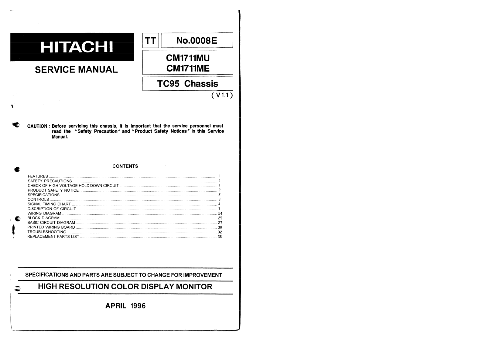 Hitachi CM1711MU, CM1711ME Schematic