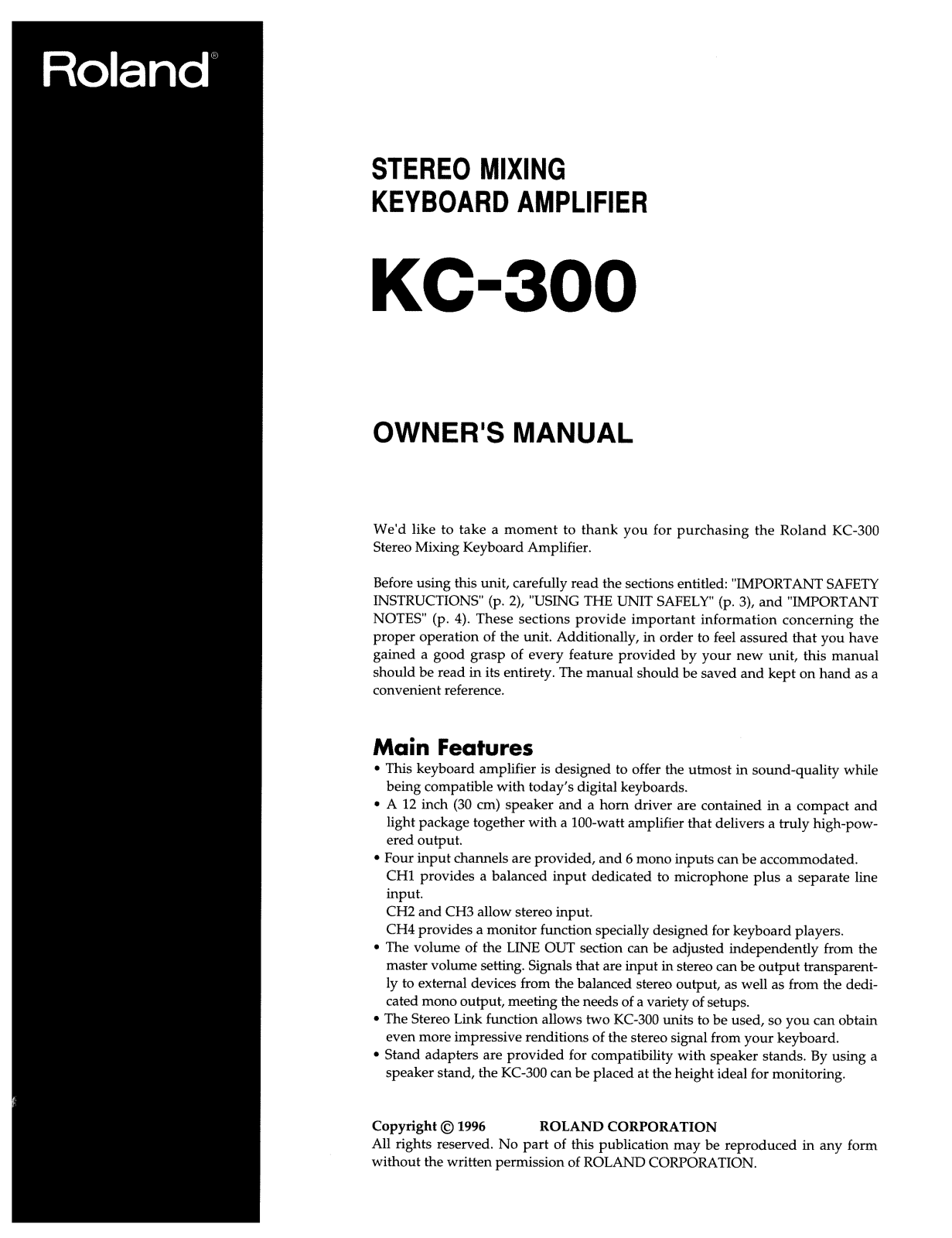 Roland Corporation KC-300 Owner's Manual