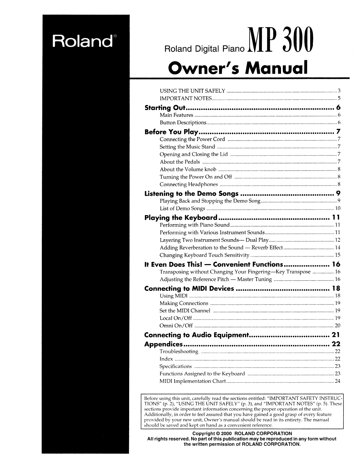 Roland MP 300 Service Manual