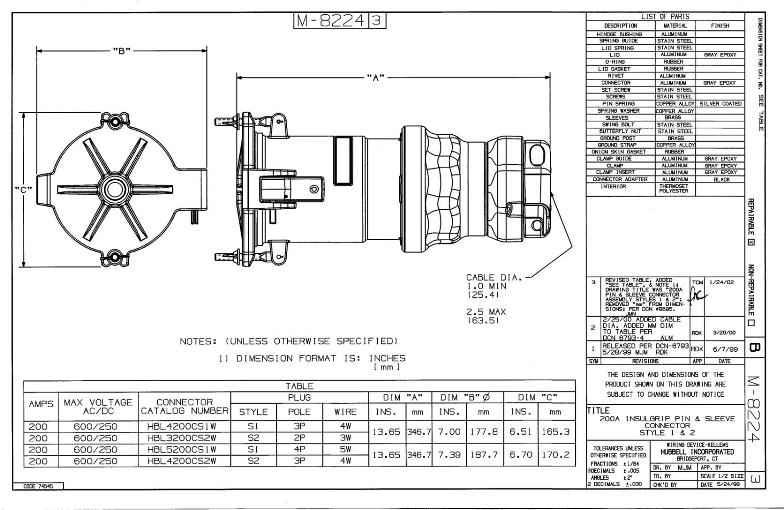 Hubbell HBL3200CS2W Reference Drawing