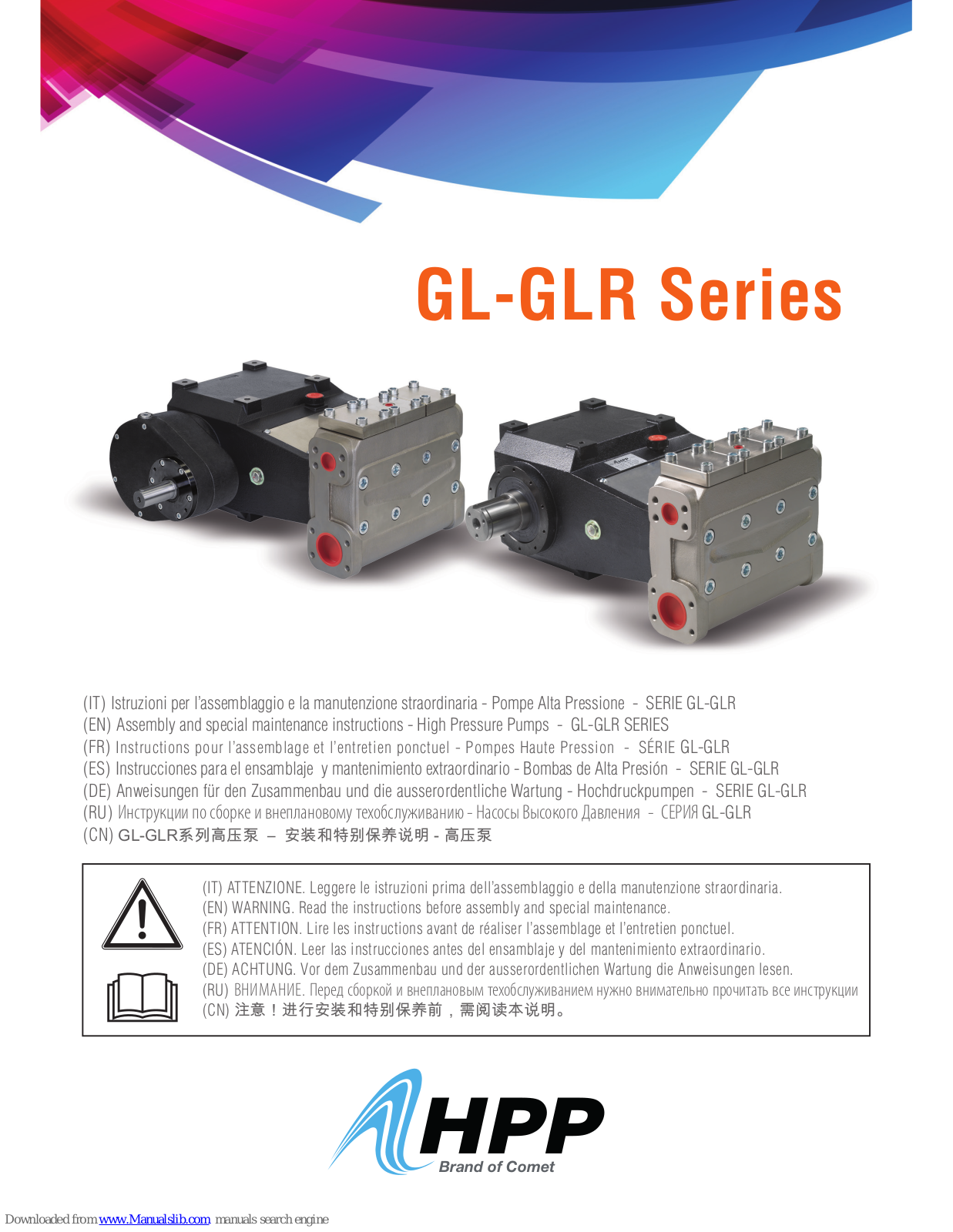 HPP GL 135/235, GL 256/125, GL 171/185, GL 109/290, GLR 109/290 Assembly And Special Maintenance Instructions