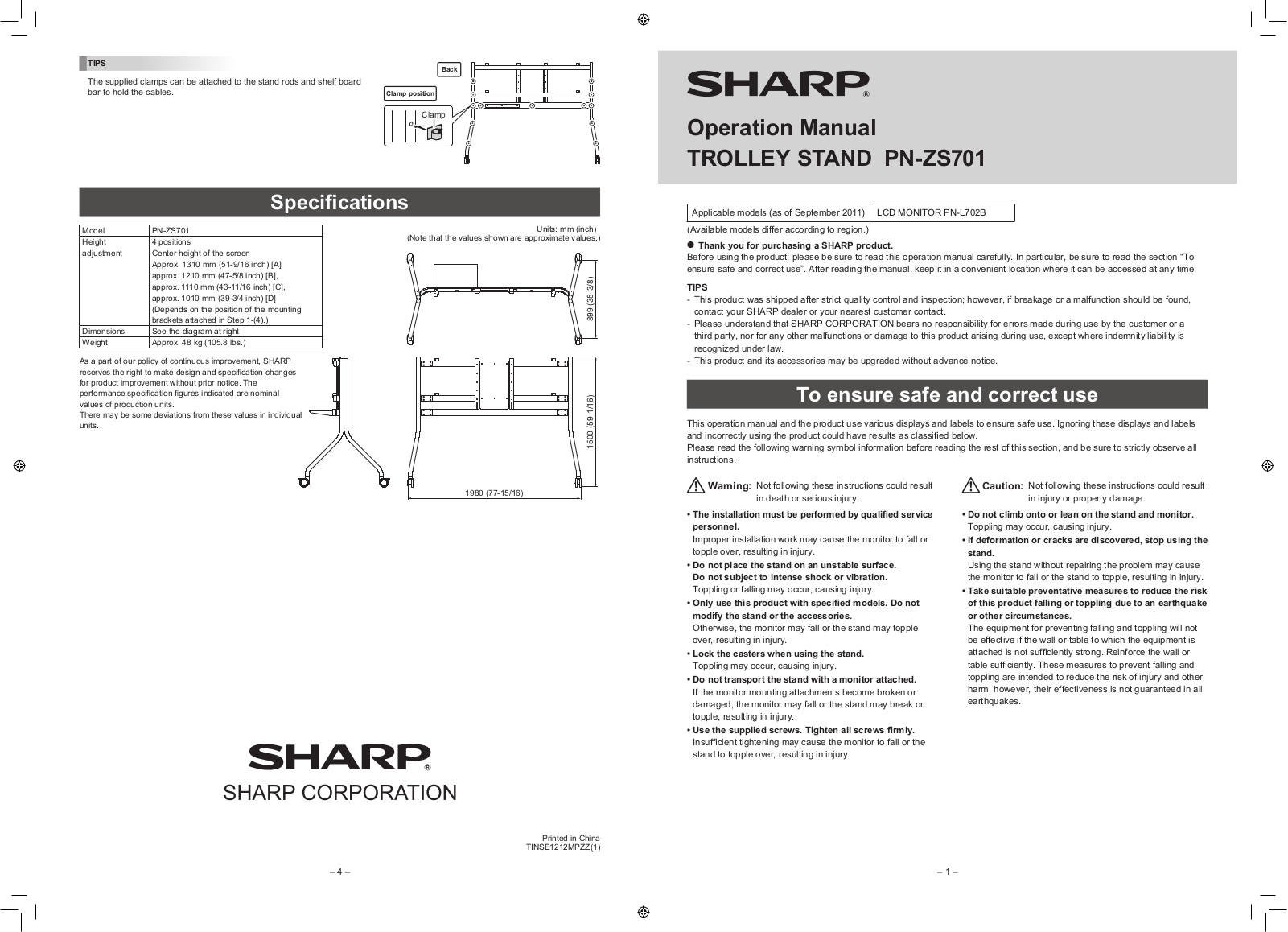 Sharp PN-ZS701 User Manual