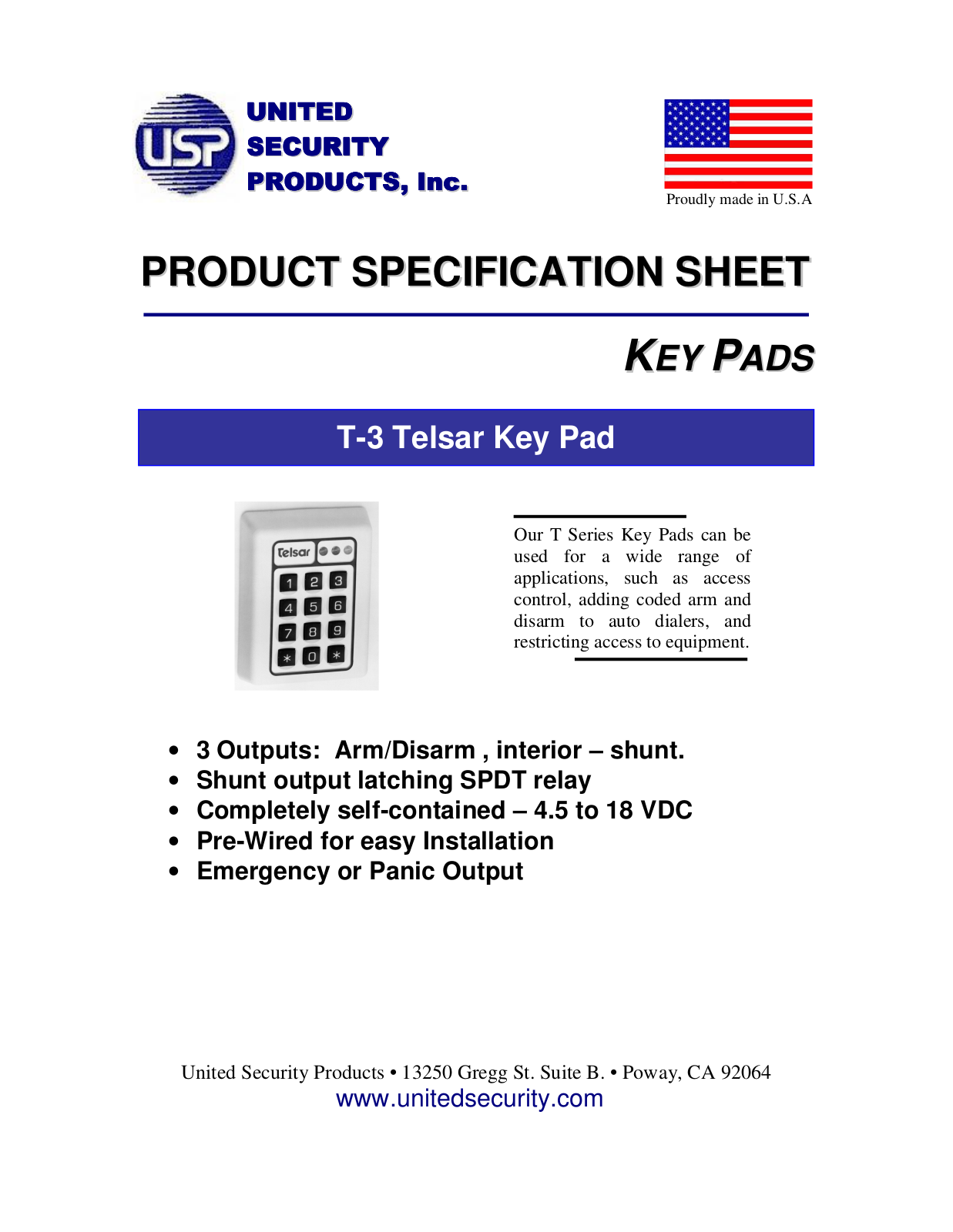 United Security T3-WHITE User Manual