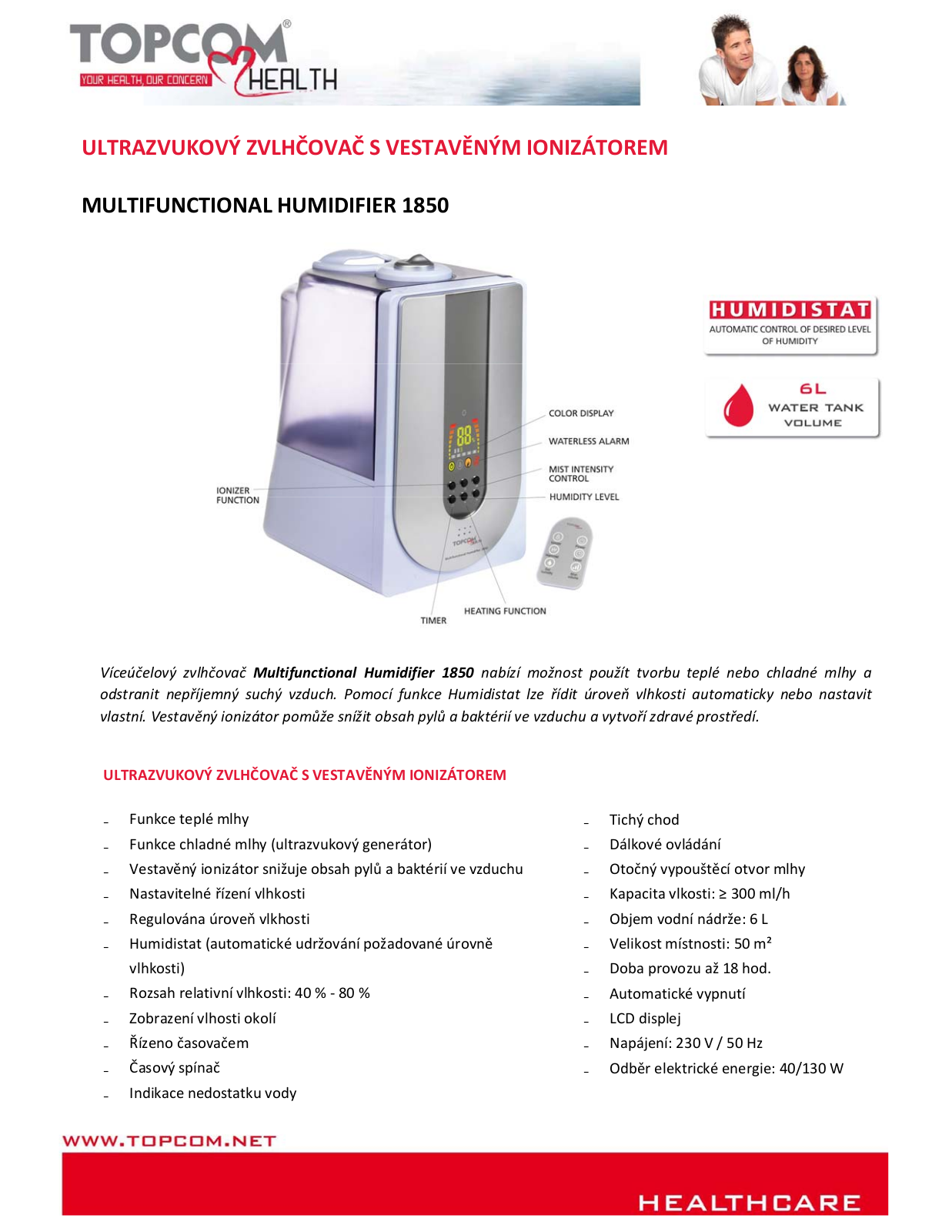 TOPCOM MULTIFUNCTIONAL HUMIDIFIER 1850 User Manual