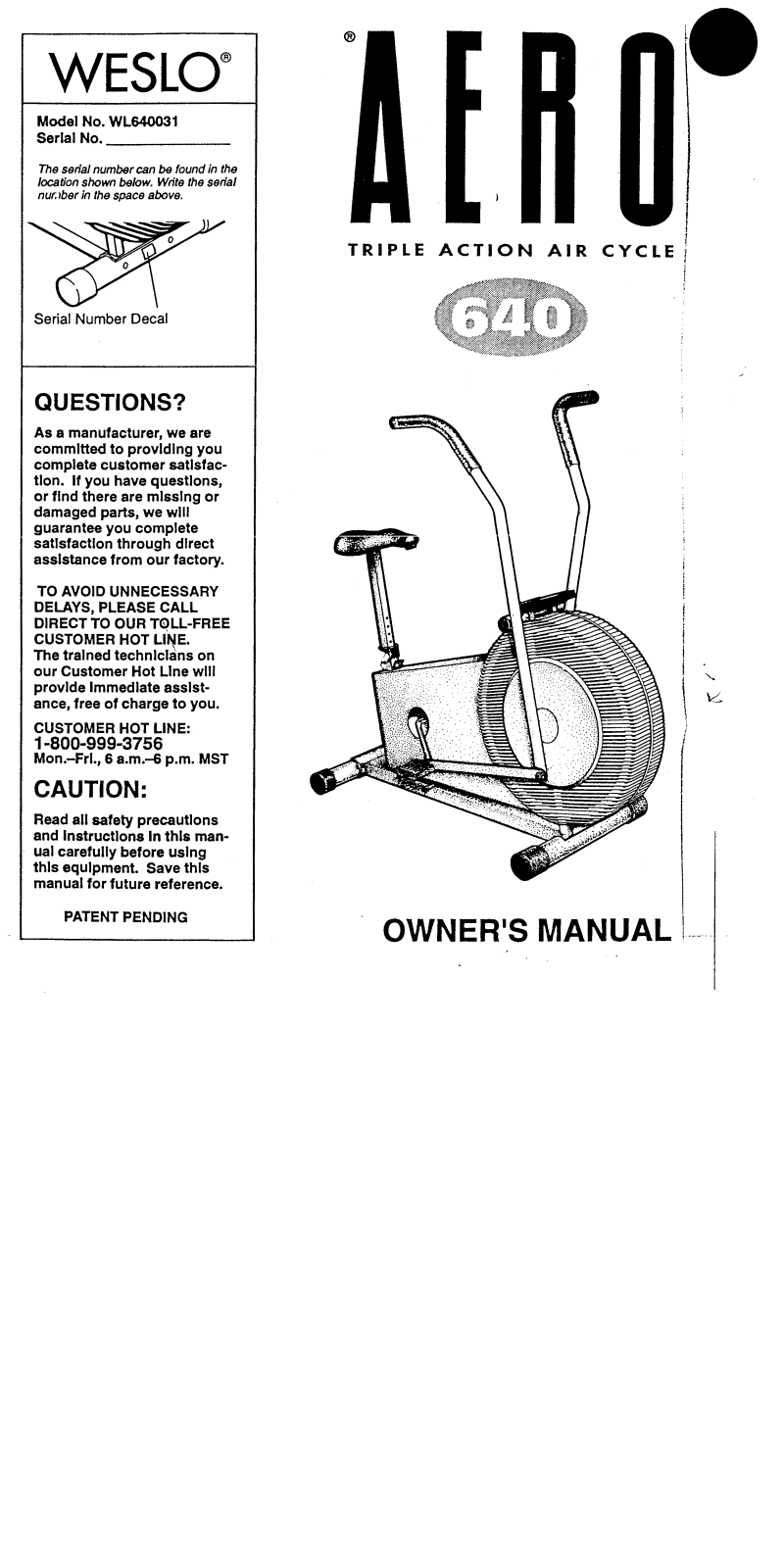 Weslo WL640031 Owner's Manual