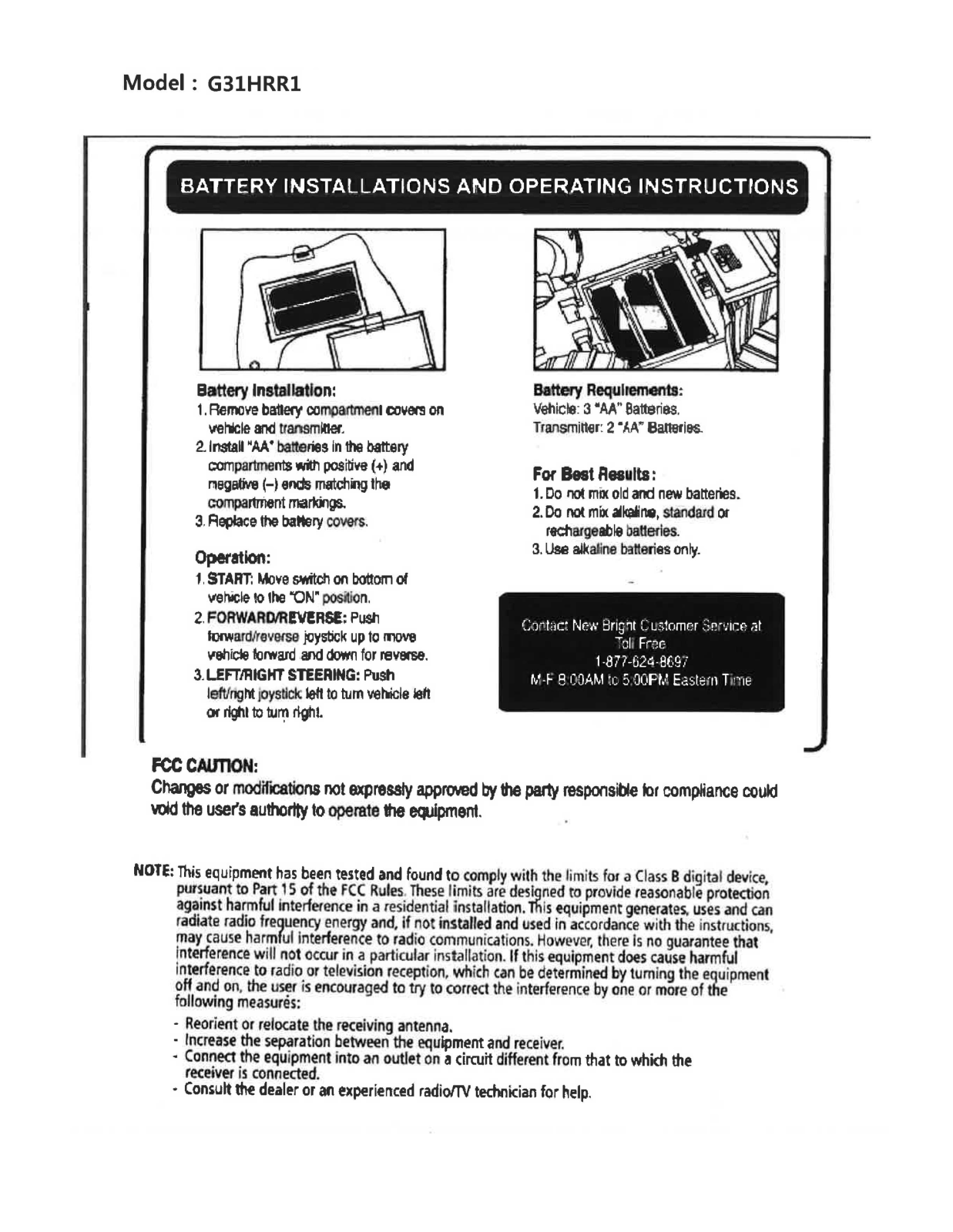 New Bright Co G31HRR1 User Manual