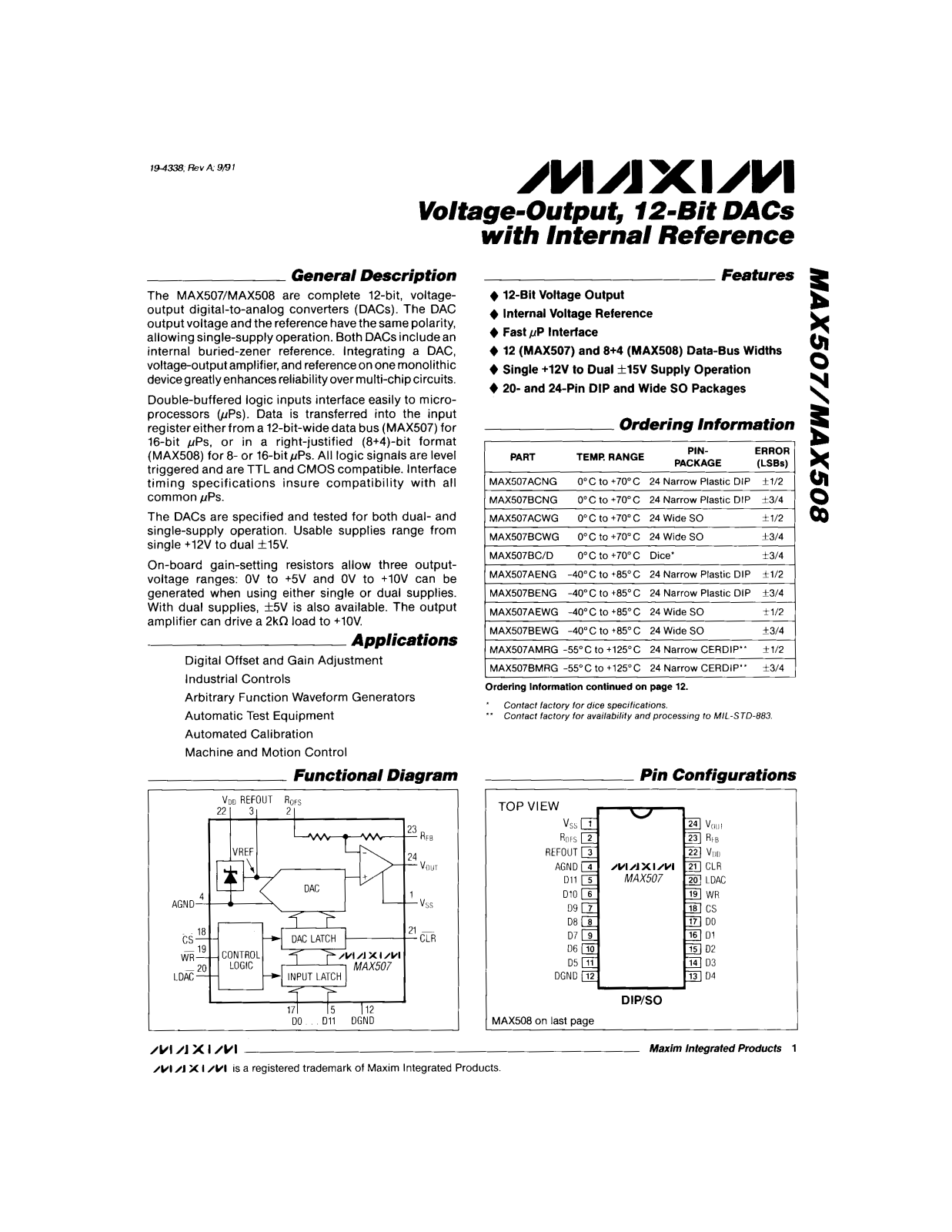 Maxim MAX508BEPP, MAX508BC-D, MAX508AMJP, MAX508AEWP, MAX508AEPP Datasheet