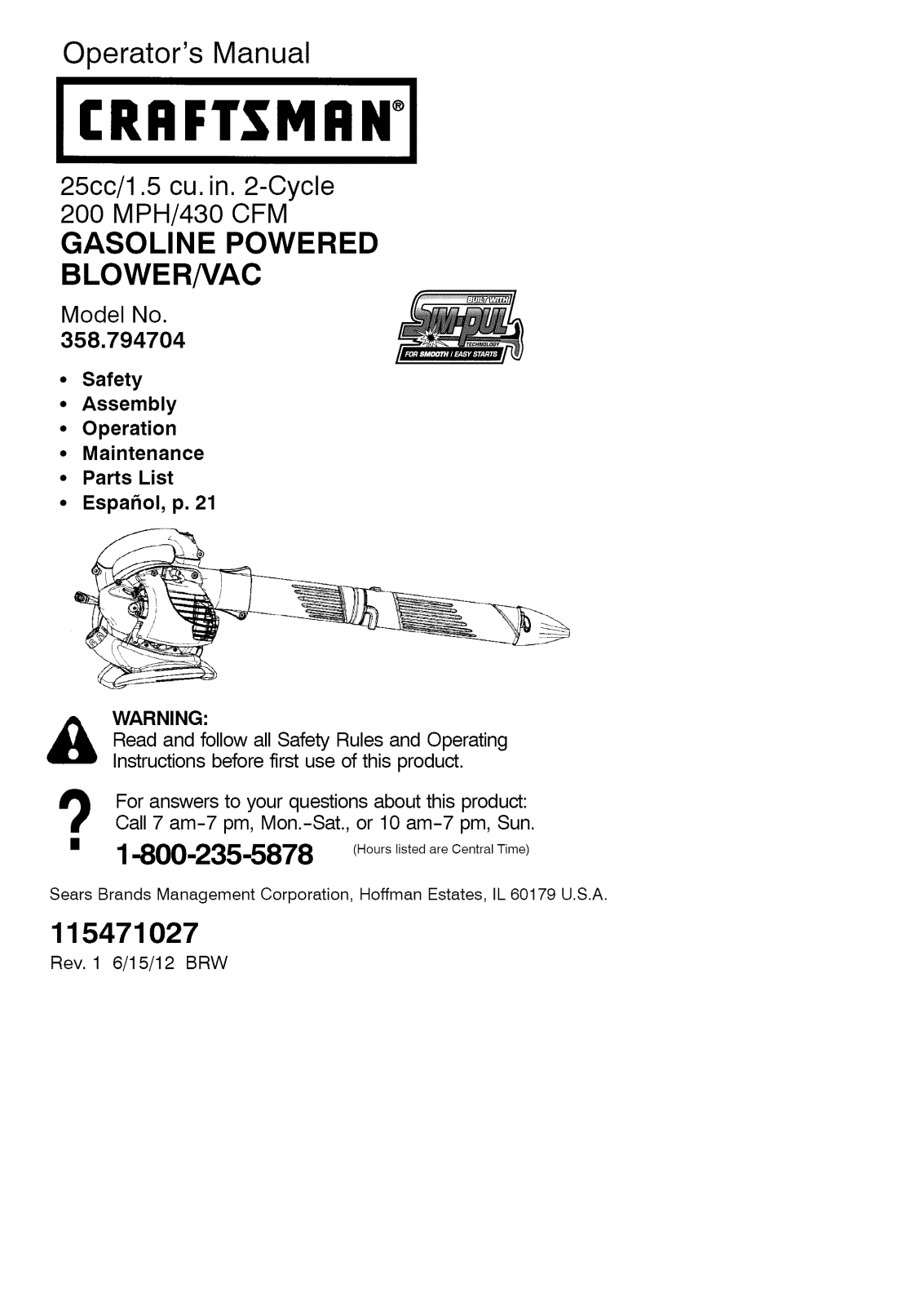 Craftsman 358794704 Owner’s Manual