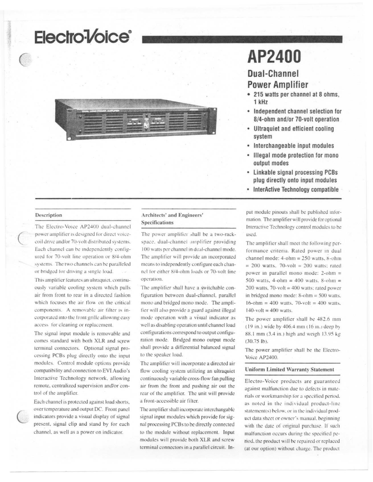 Electro-Voice AP-2400 Brochure