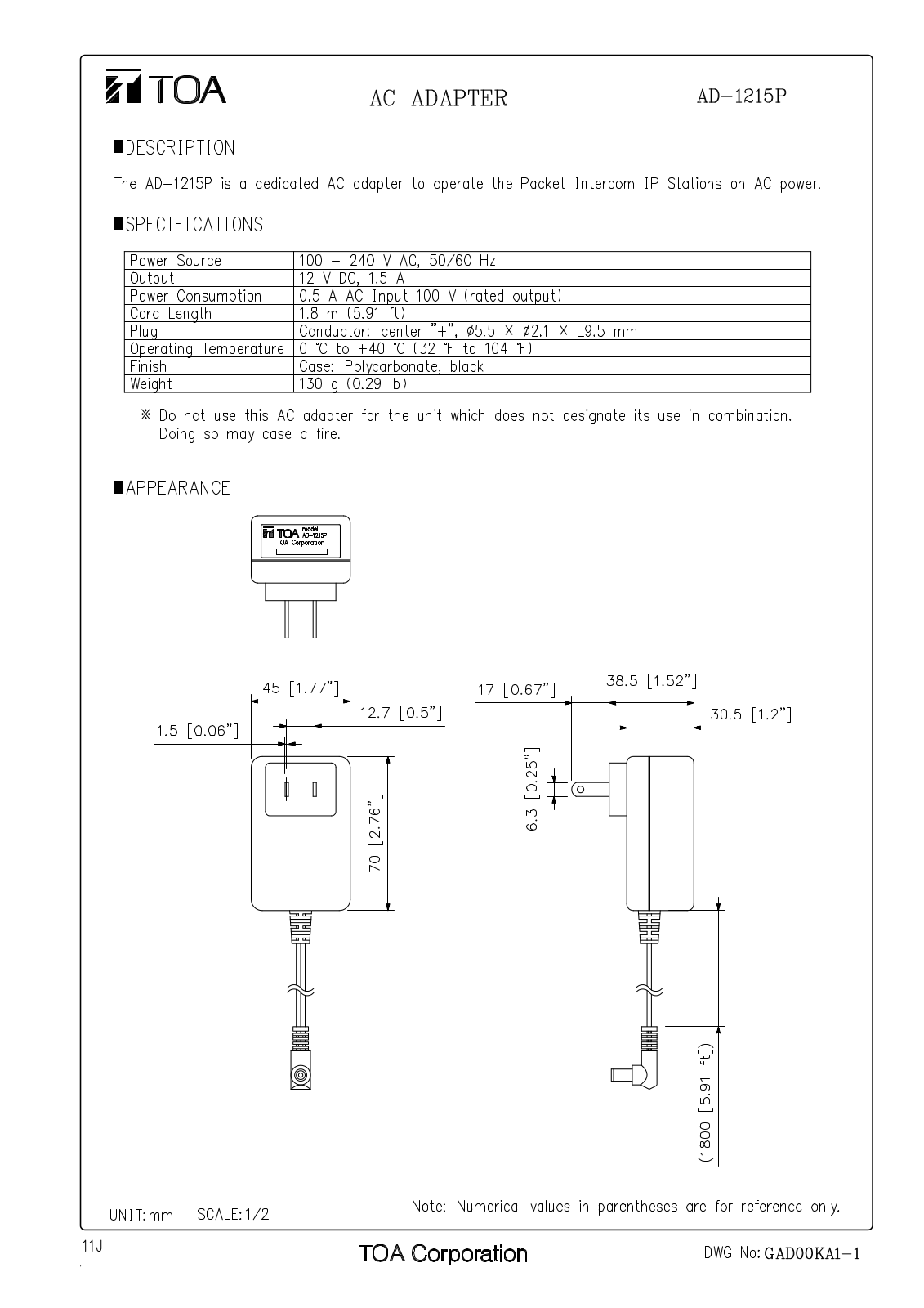 TOA AD-1215P User Manual