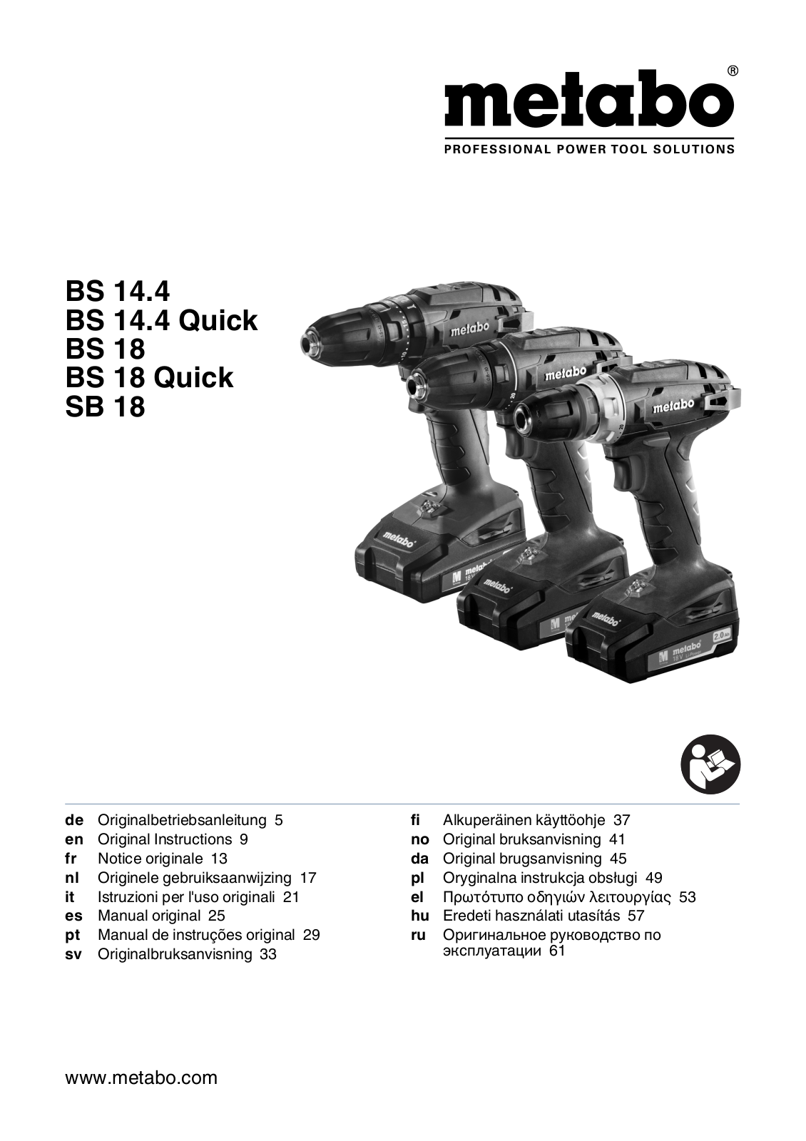 Metabo BS 14.4, BS 14.4 Quick, BS 18, BS 18 Quick, SB 18 User Manual