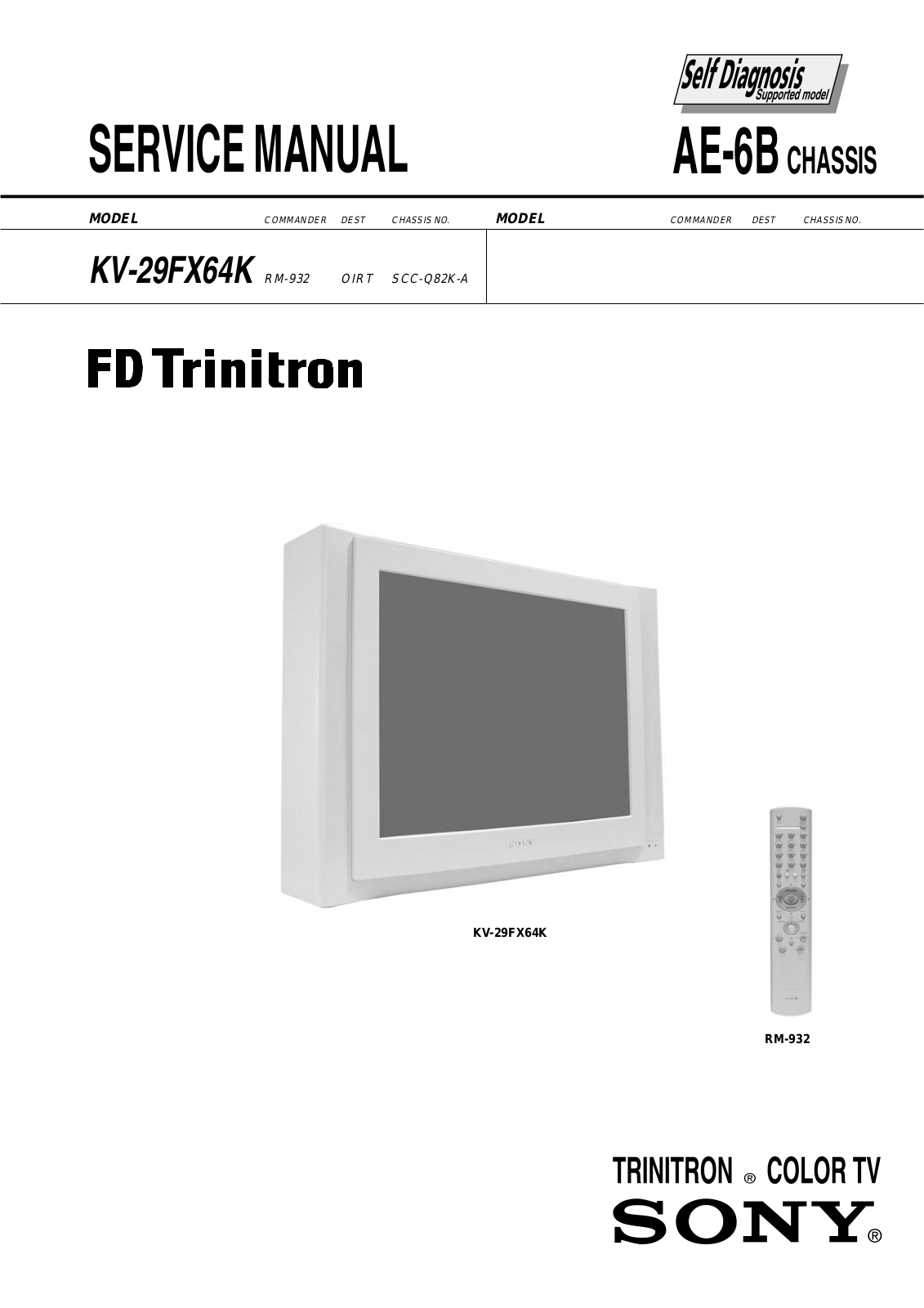 SONY kv-29fx64k SERVICE MANUAL