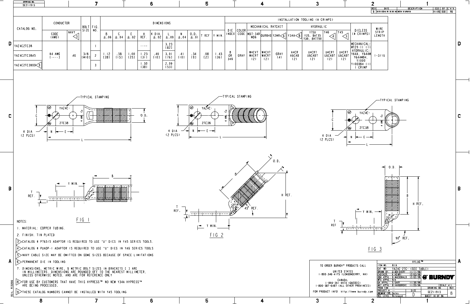 Burndy YAZ4C2TC38 Data Sheet