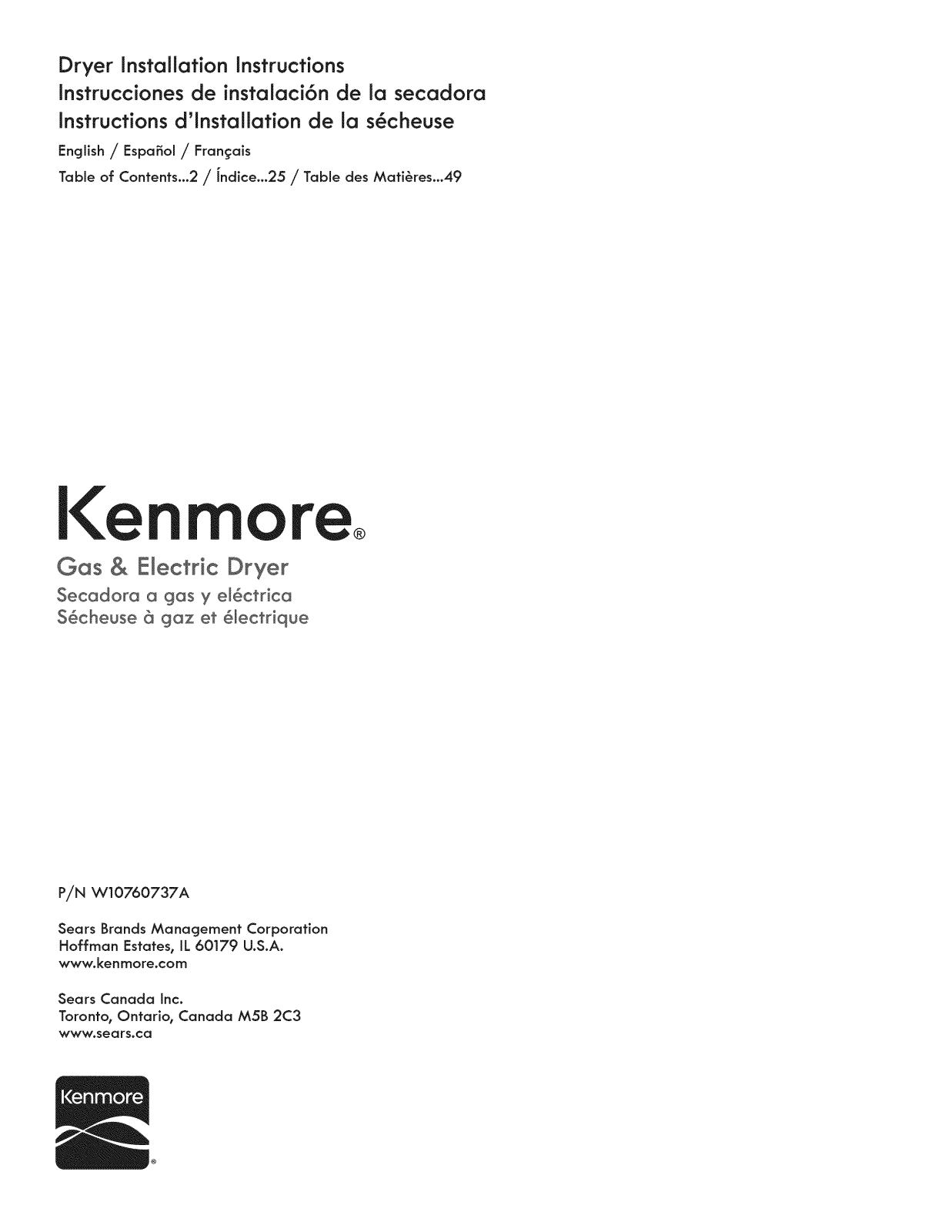 Kenmore 11061632610, 11061632611, 11061633610, 11061633611, 11071632610 Installation Guide