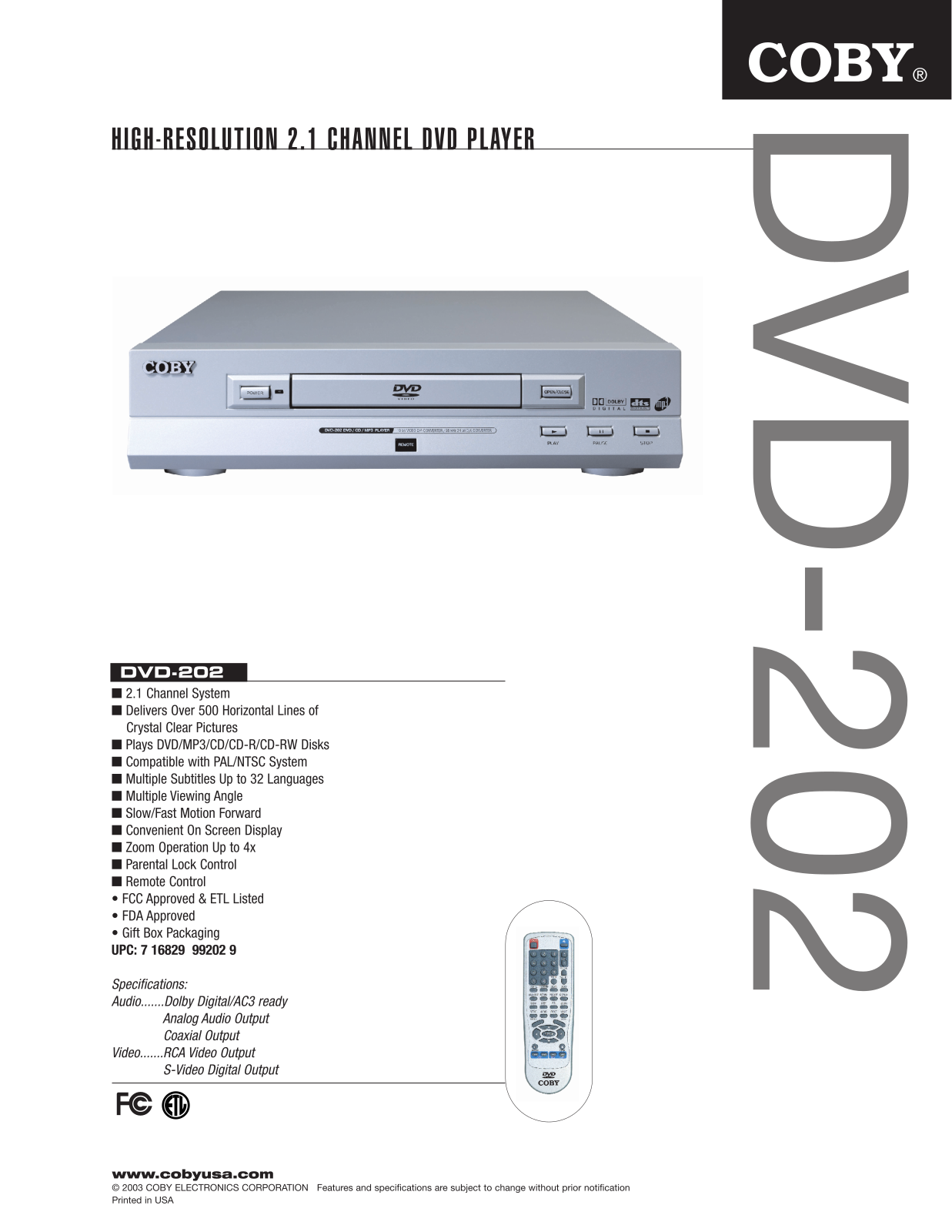 COBY electronic DVD-202 User Manual