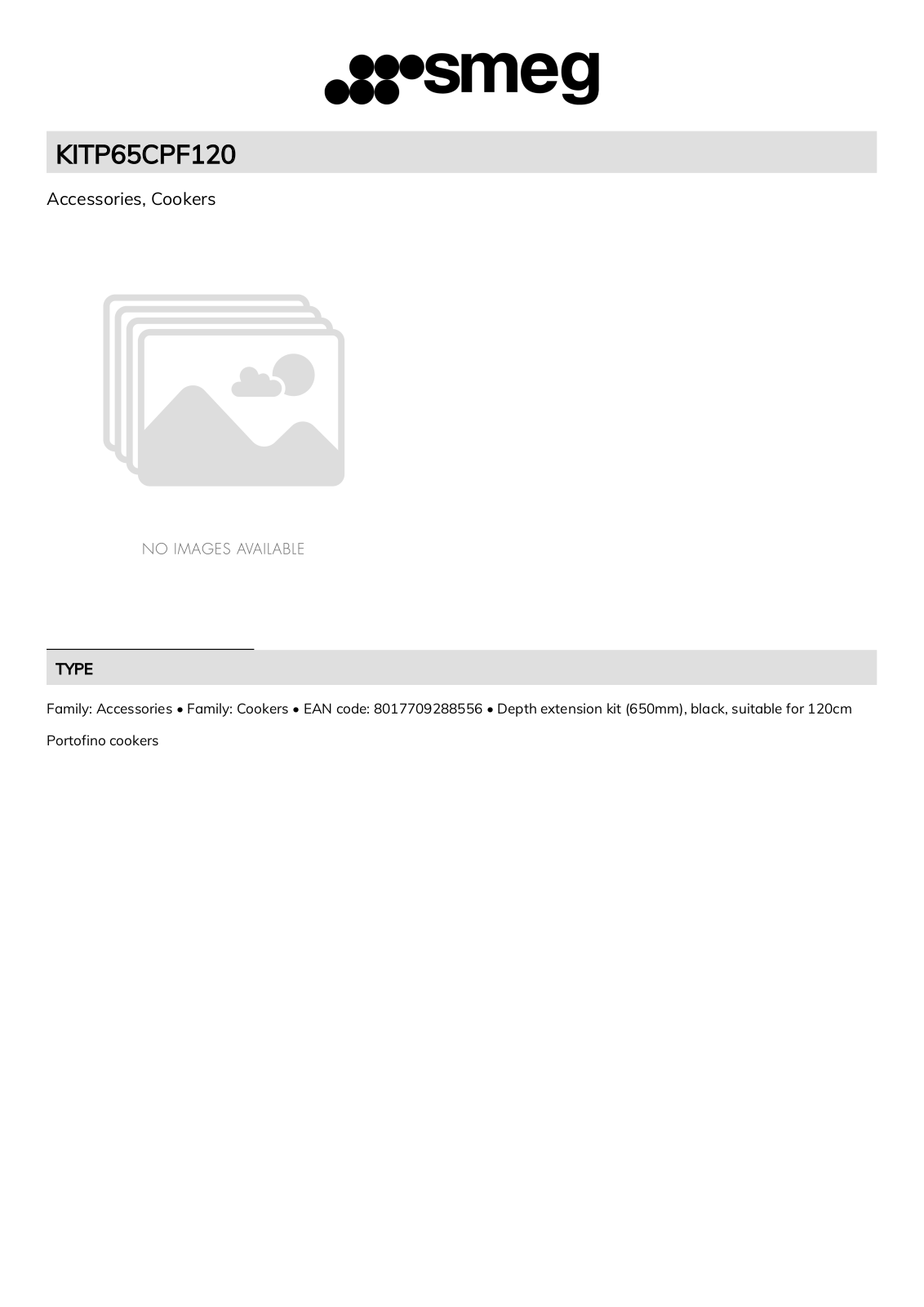 Smeg KITP65CPF120 Technical sheet