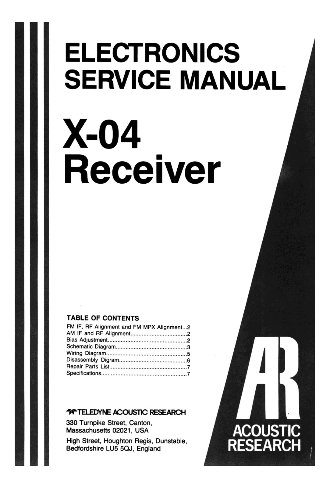 Acoustic Research X-04 Service Manual