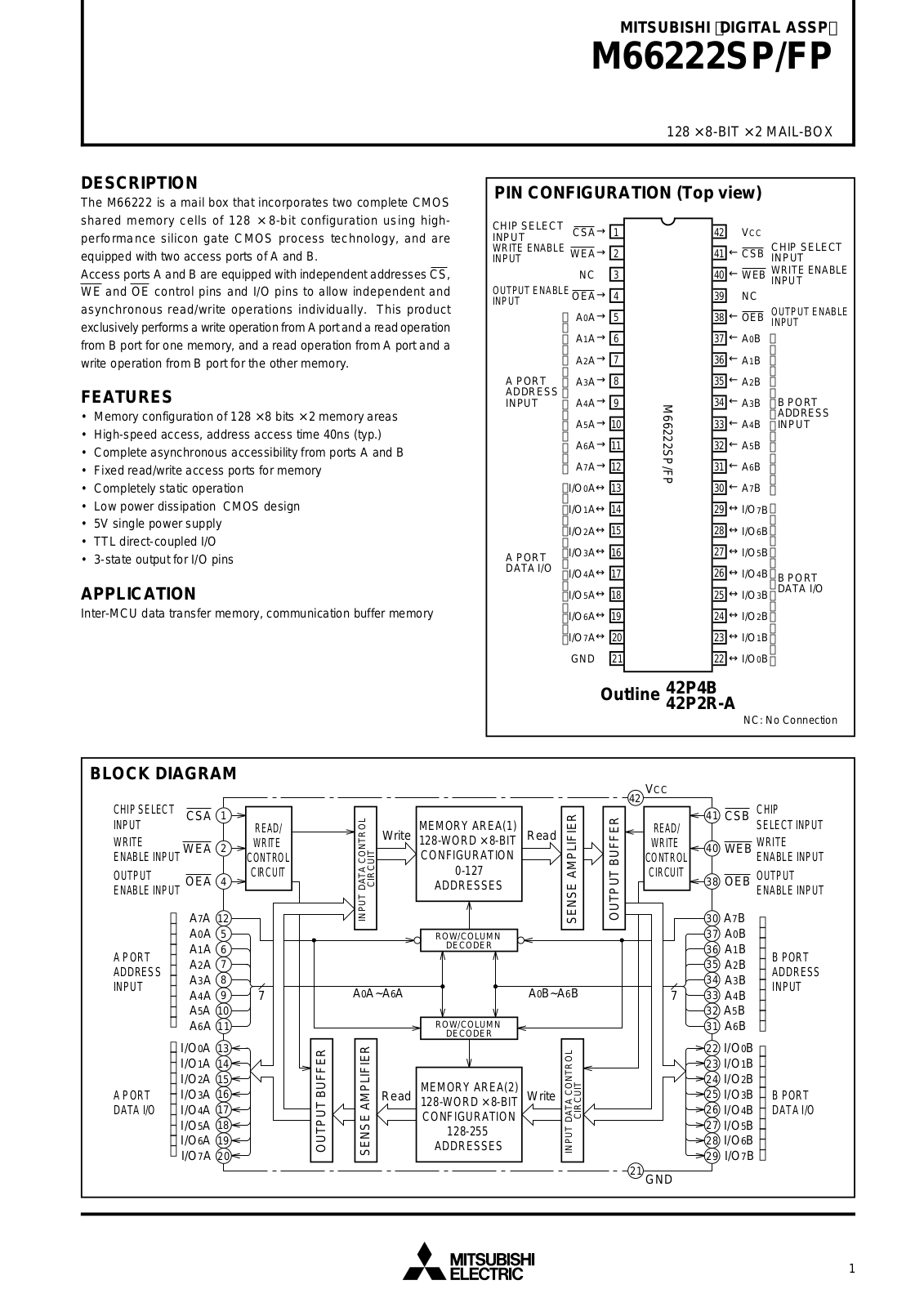 Mitsubishi M66222SP Datasheet