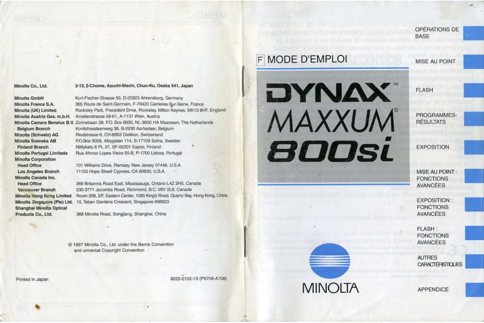 MINOLTA 800Si Instruction Manual