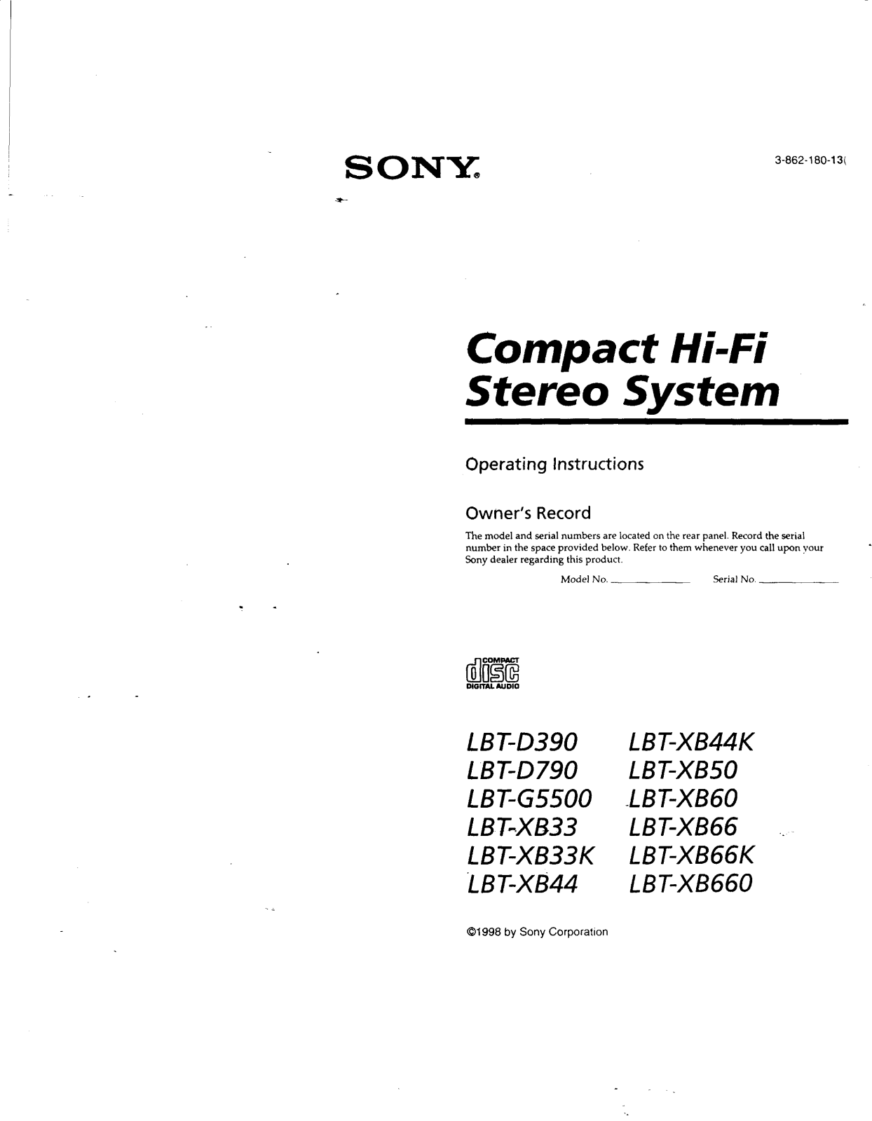 Sony xbt-xb50 Operating Instructions