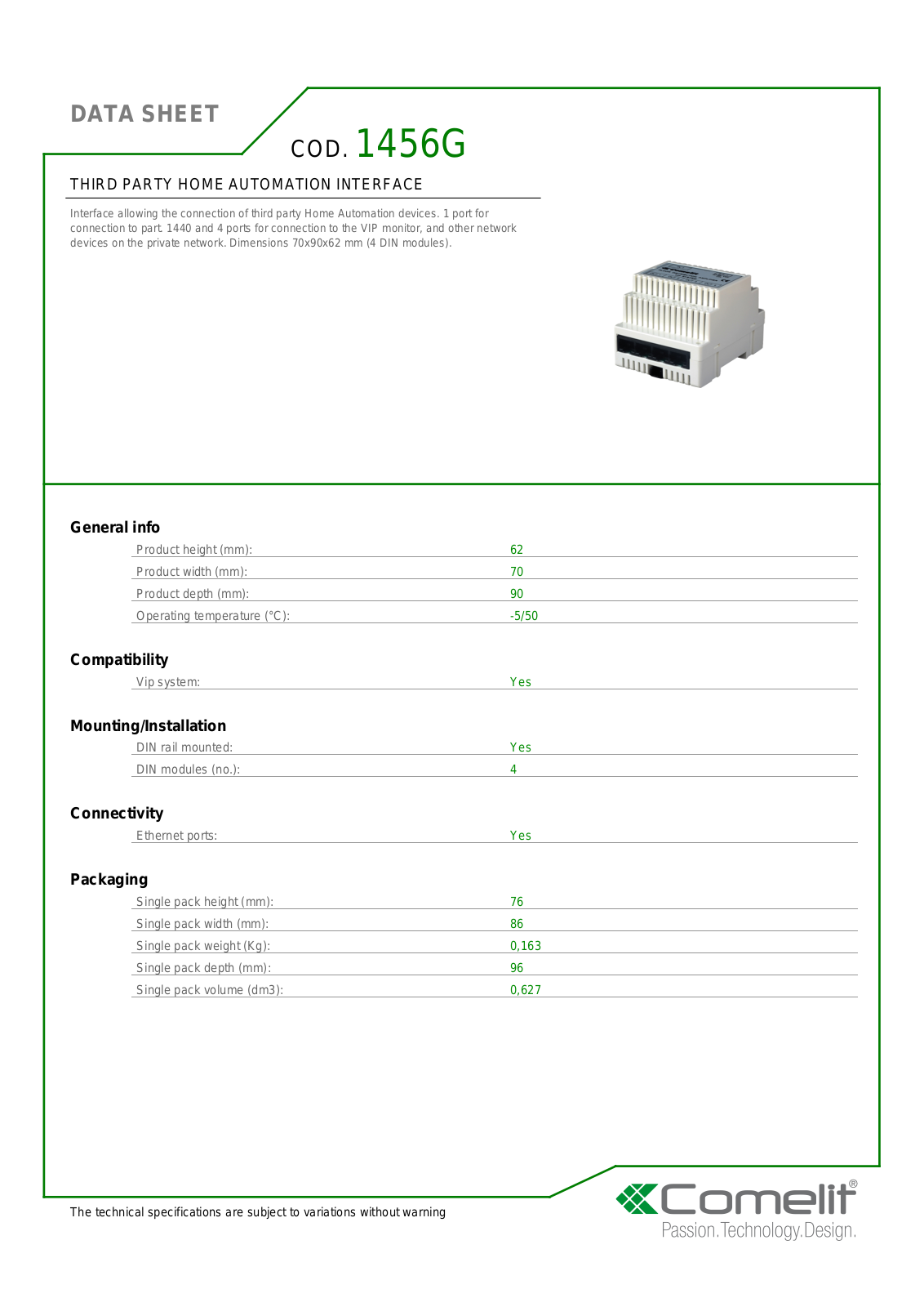 Comelit 1456G Specsheet - ManualMachine.com