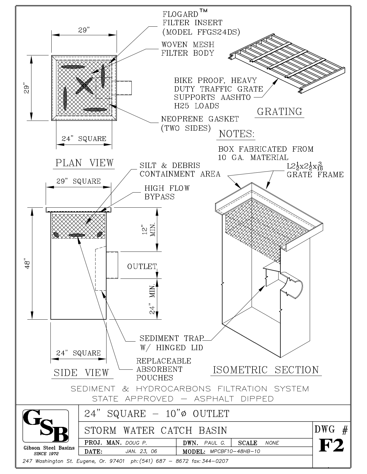 Gibson Steel Basins MPCBF10-48HB-10 Schematic