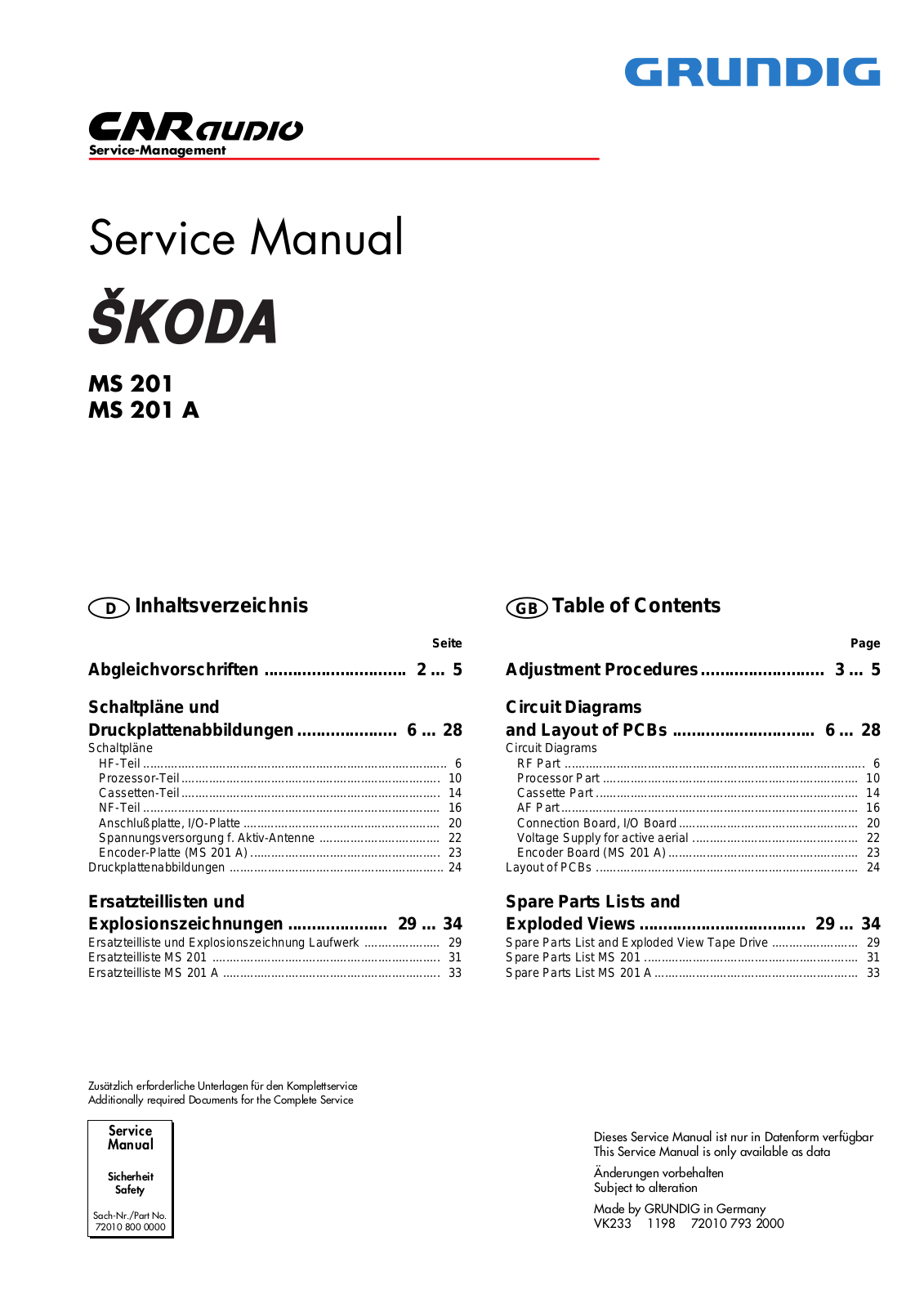 Grundig MS-201-A, MS-201 Service Manual