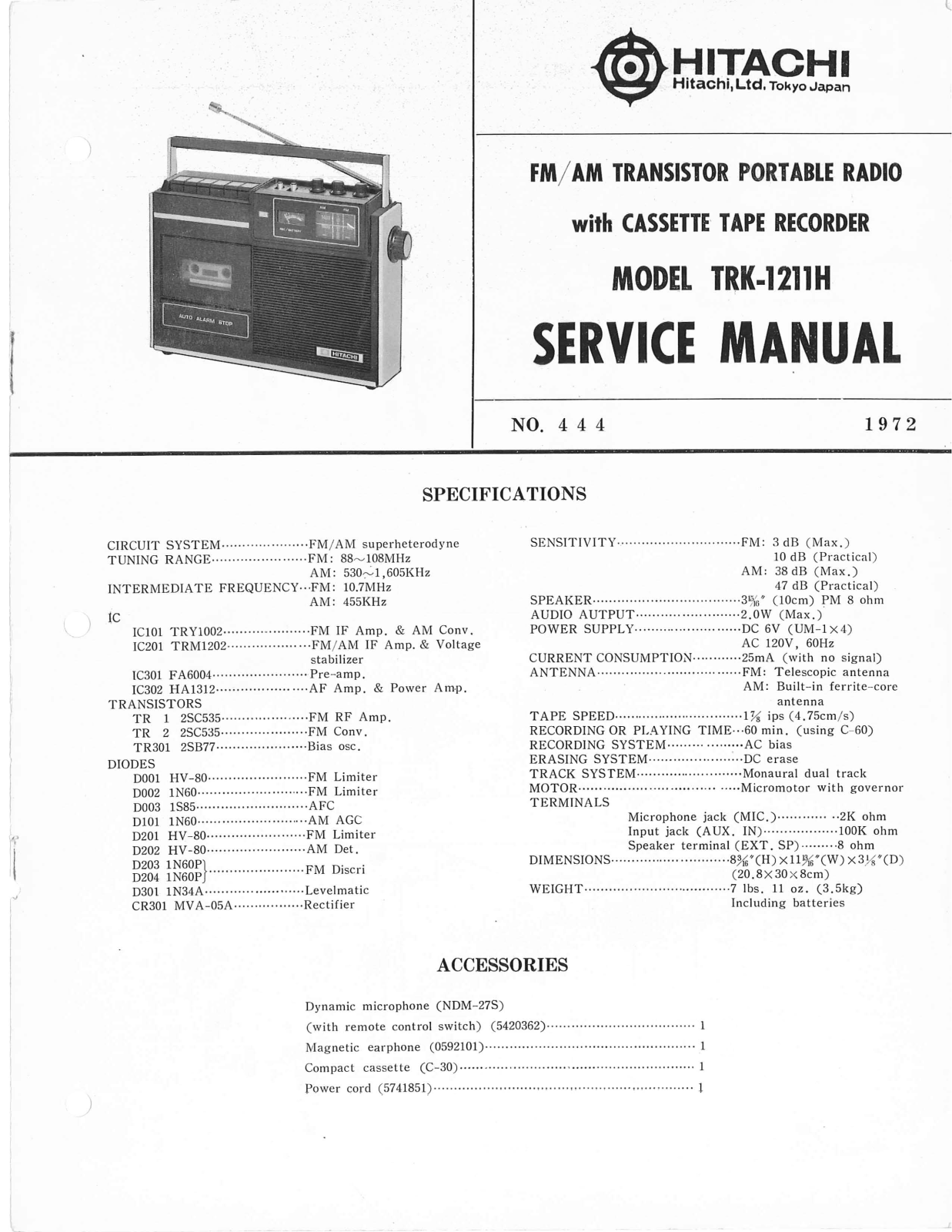 Hitachi TRK-1211-H Service manual