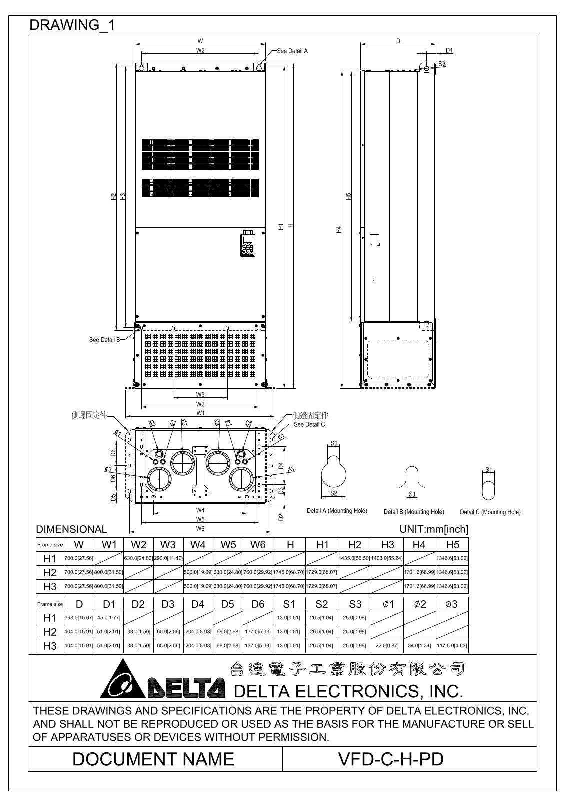 Delta Products VFD-C-H-PD Dimensional Sheet