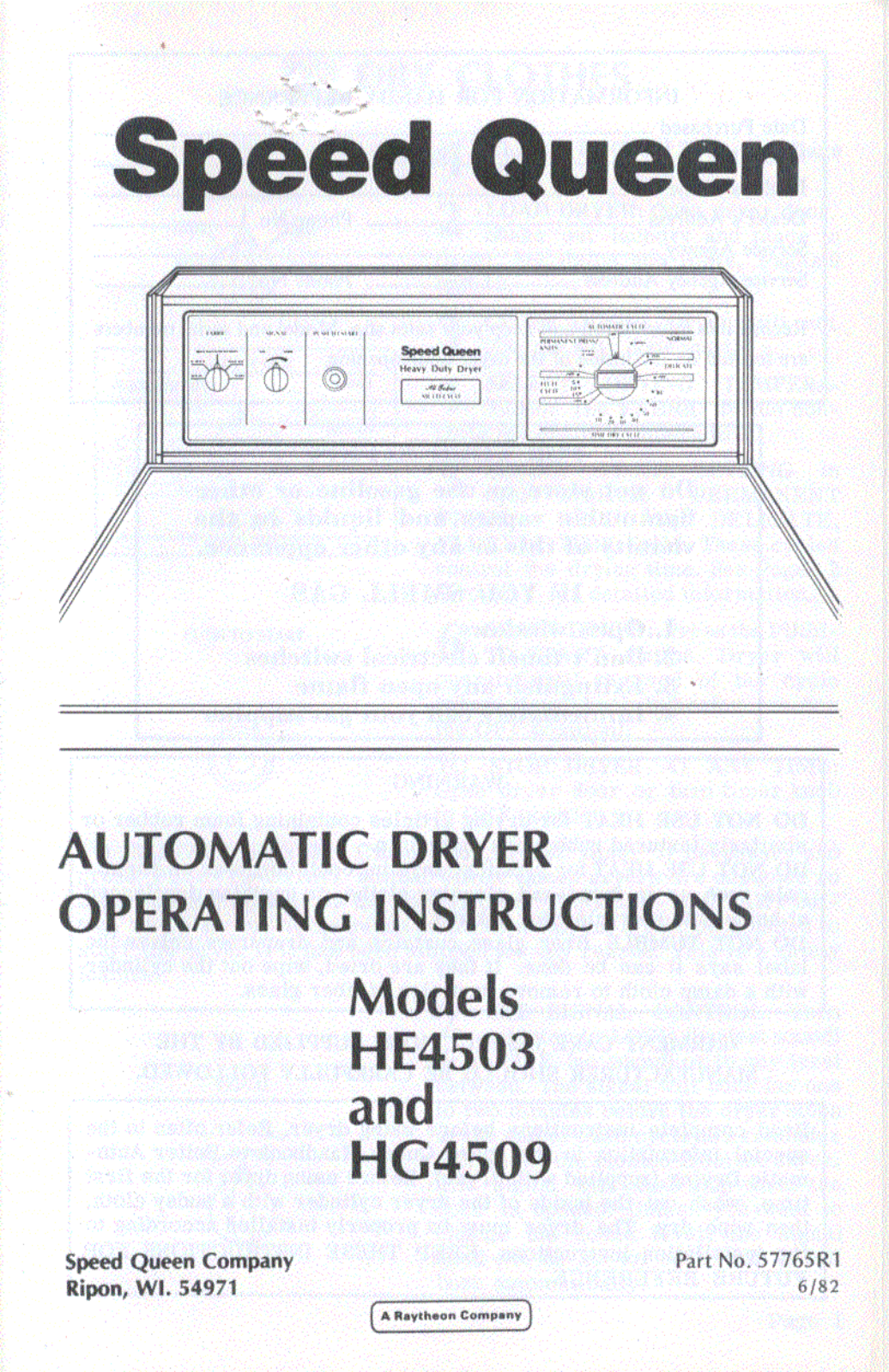 Speed Queen HG4509, HE4503 User Manual