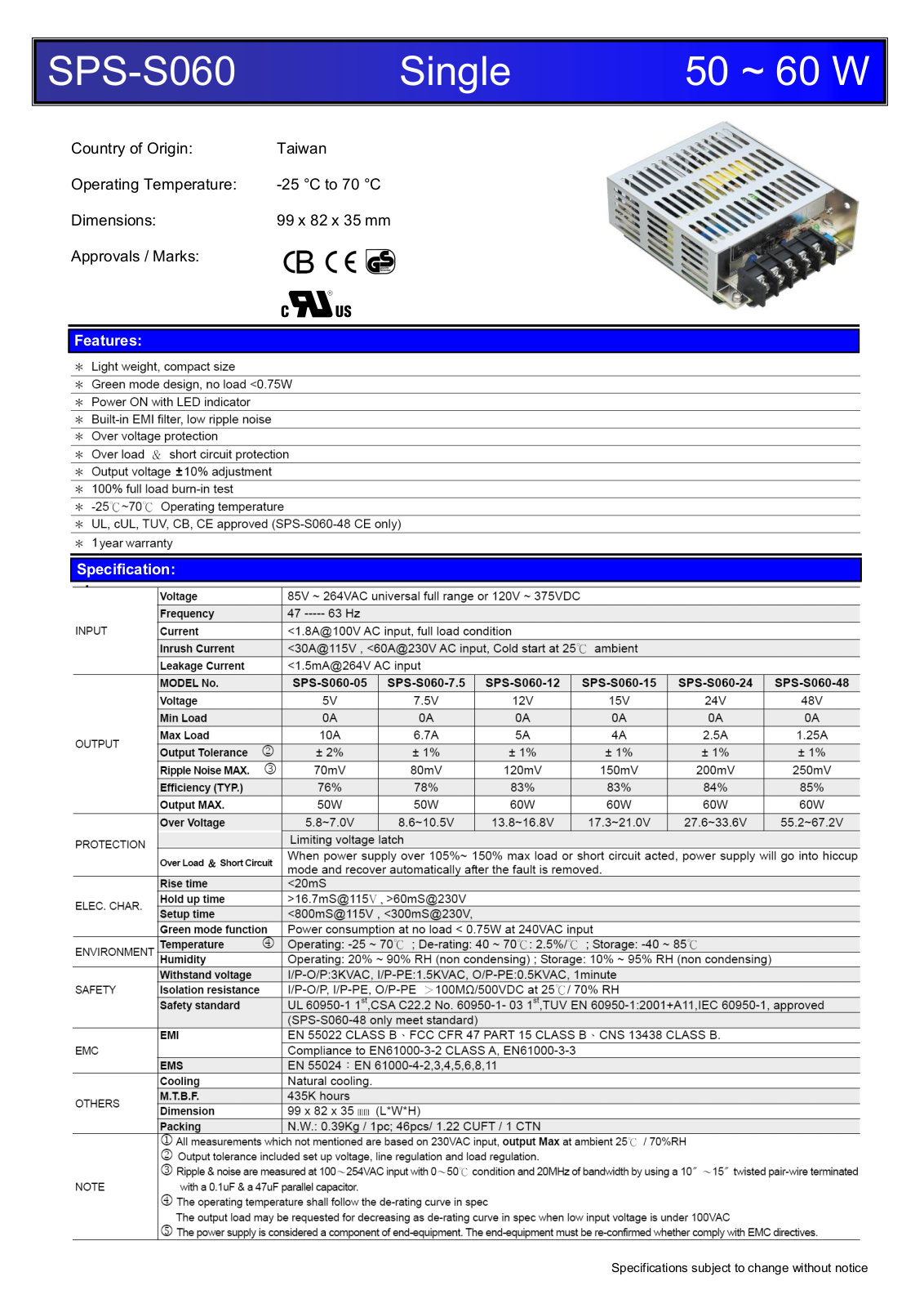 SunPower Technologies SPS-S060 Specification