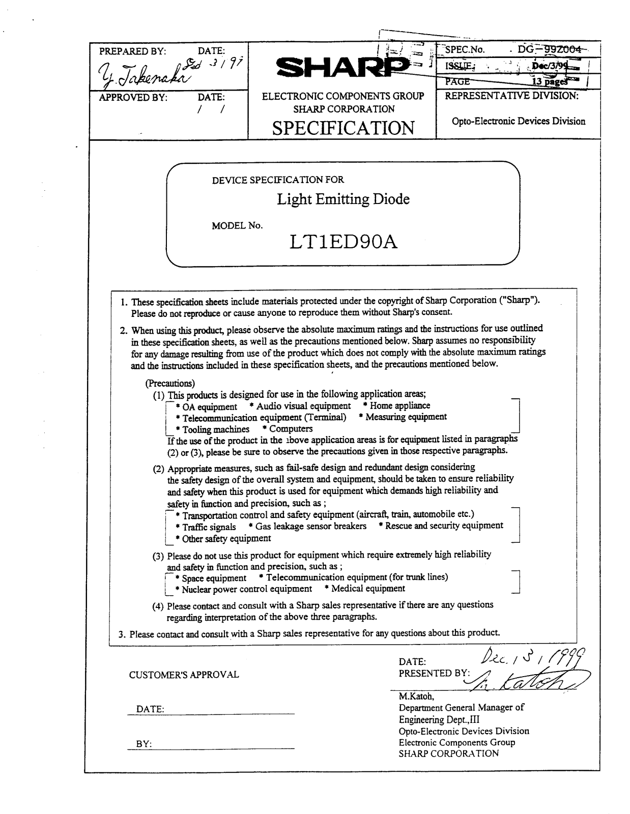 Datasheet LT1ED90A Datasheet (Sharp) - ManualMachine.com