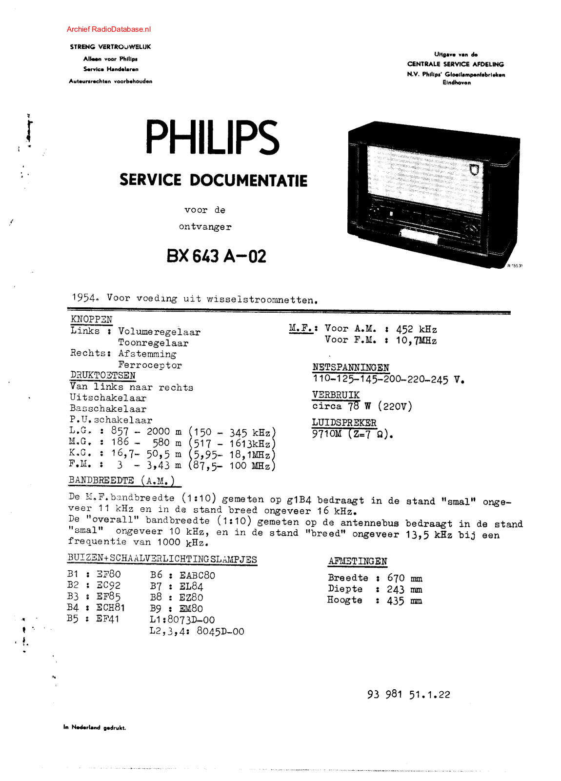 Philips BX643A Schematic