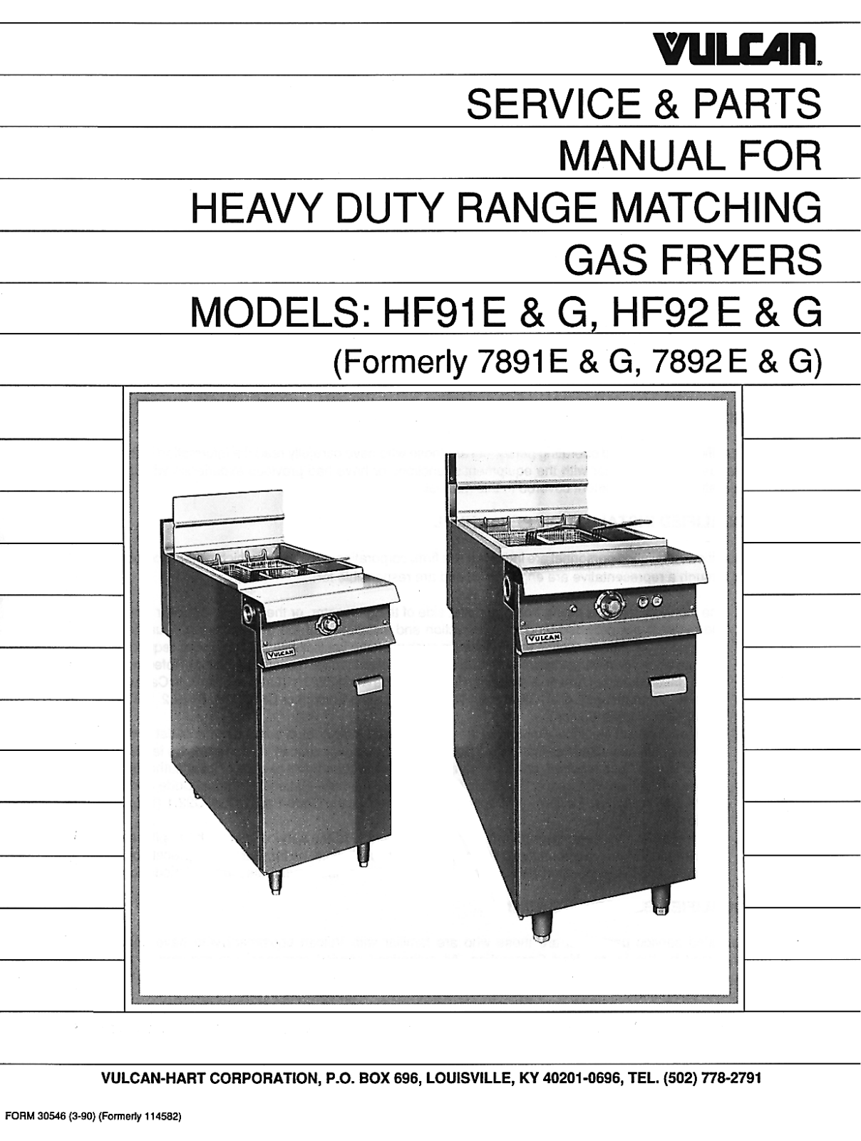 Vulcan Hart HF92G Manuel de service