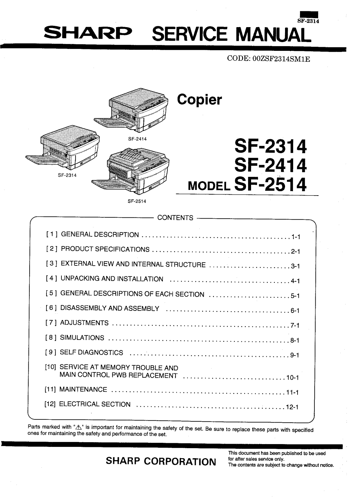 SHARP sf2314smd Service Manual