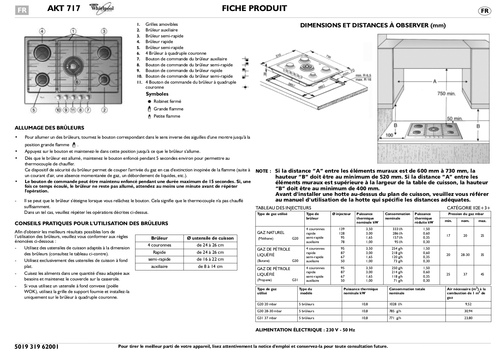 WHIRLPOOL AKT717 User Manual